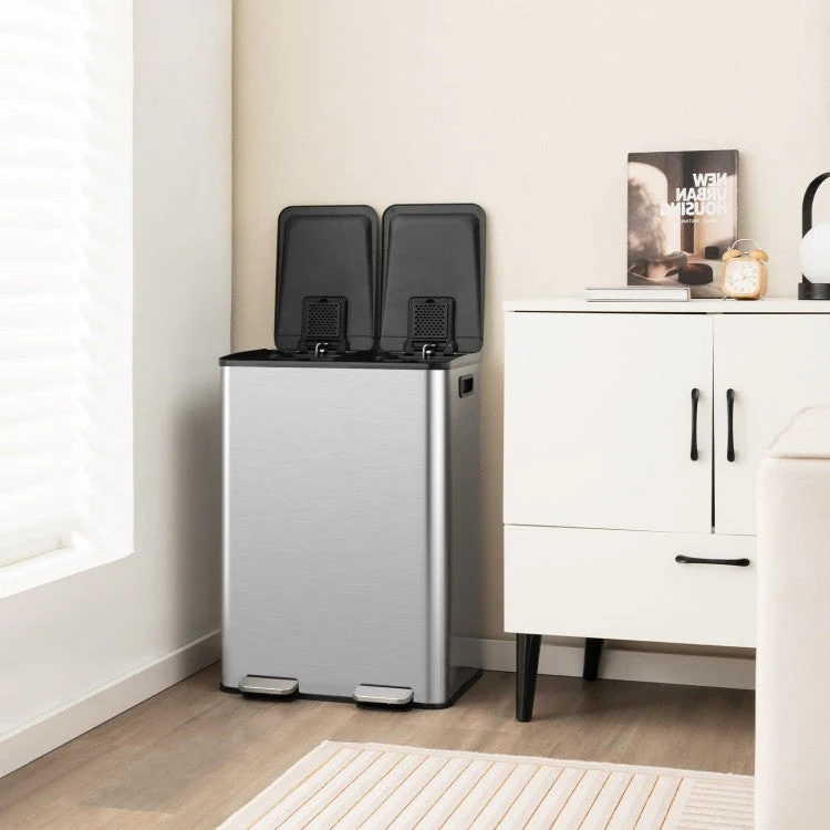 Dual 8-Gallon Step Trash Can Recycle Bin Food Waste Kitchen Compost Container - Image 3