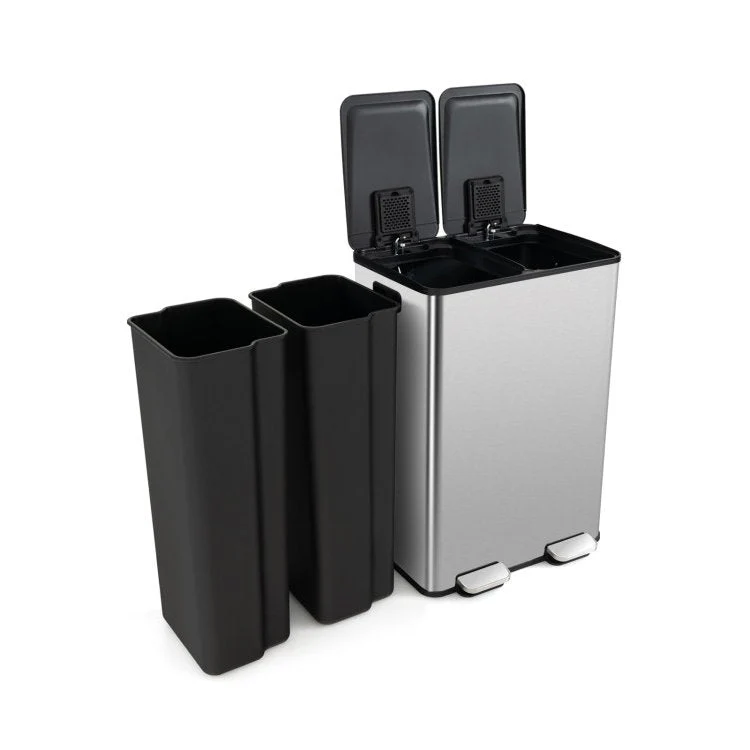 Dual 8-Gallon Step Trash Can Recycle Bin Food Waste Kitchen Compost Container - Image 4