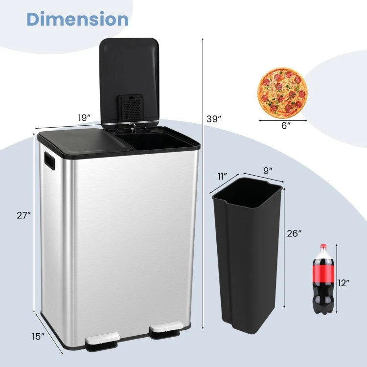 Dual 8-Gallon Step Trash Can Recycle Bin Food Waste Kitchen Compost Container - Image 5