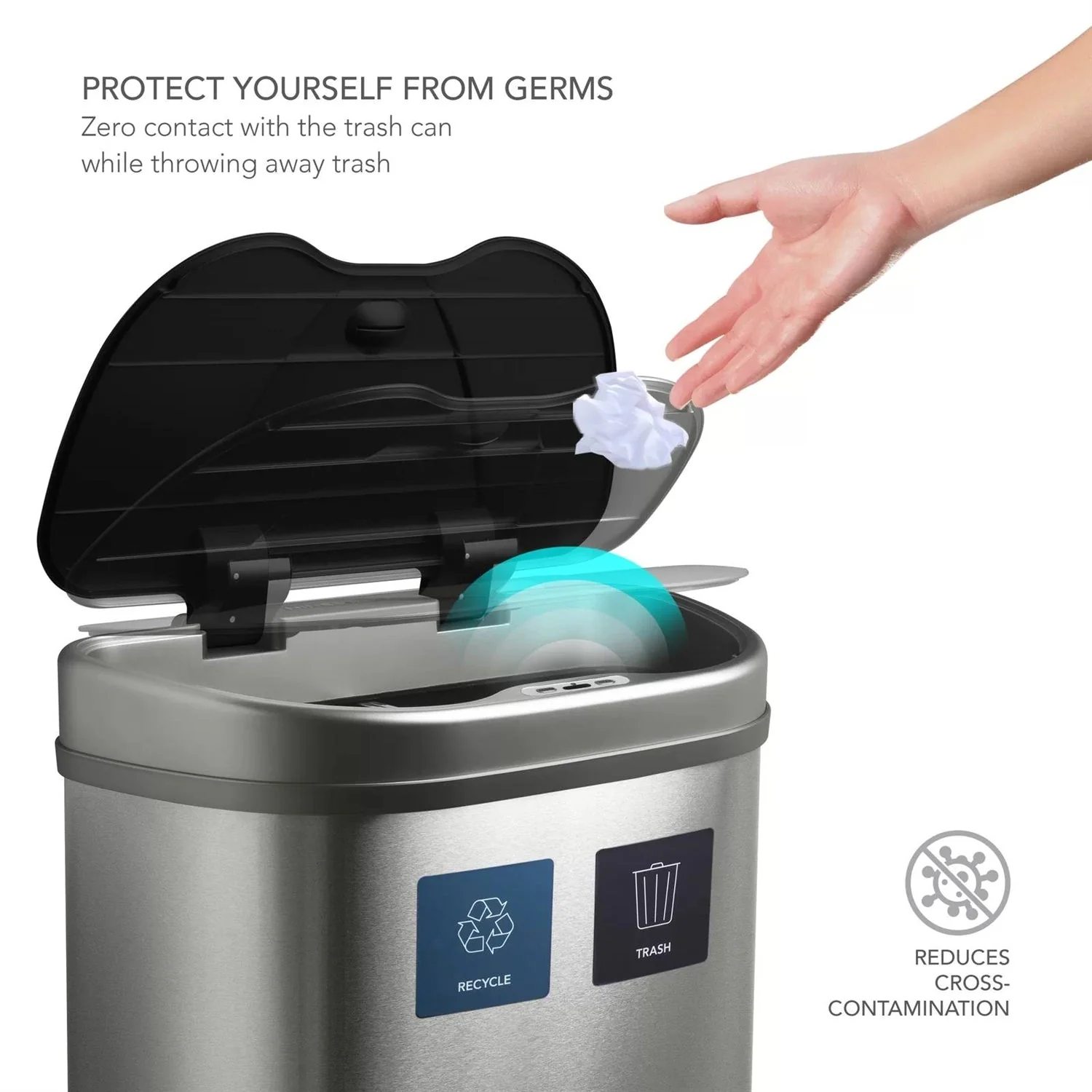 Dual Stainless Steel 18-Gallon Trash Can Recycle Bin with Motion Sensor Lid - Image 5