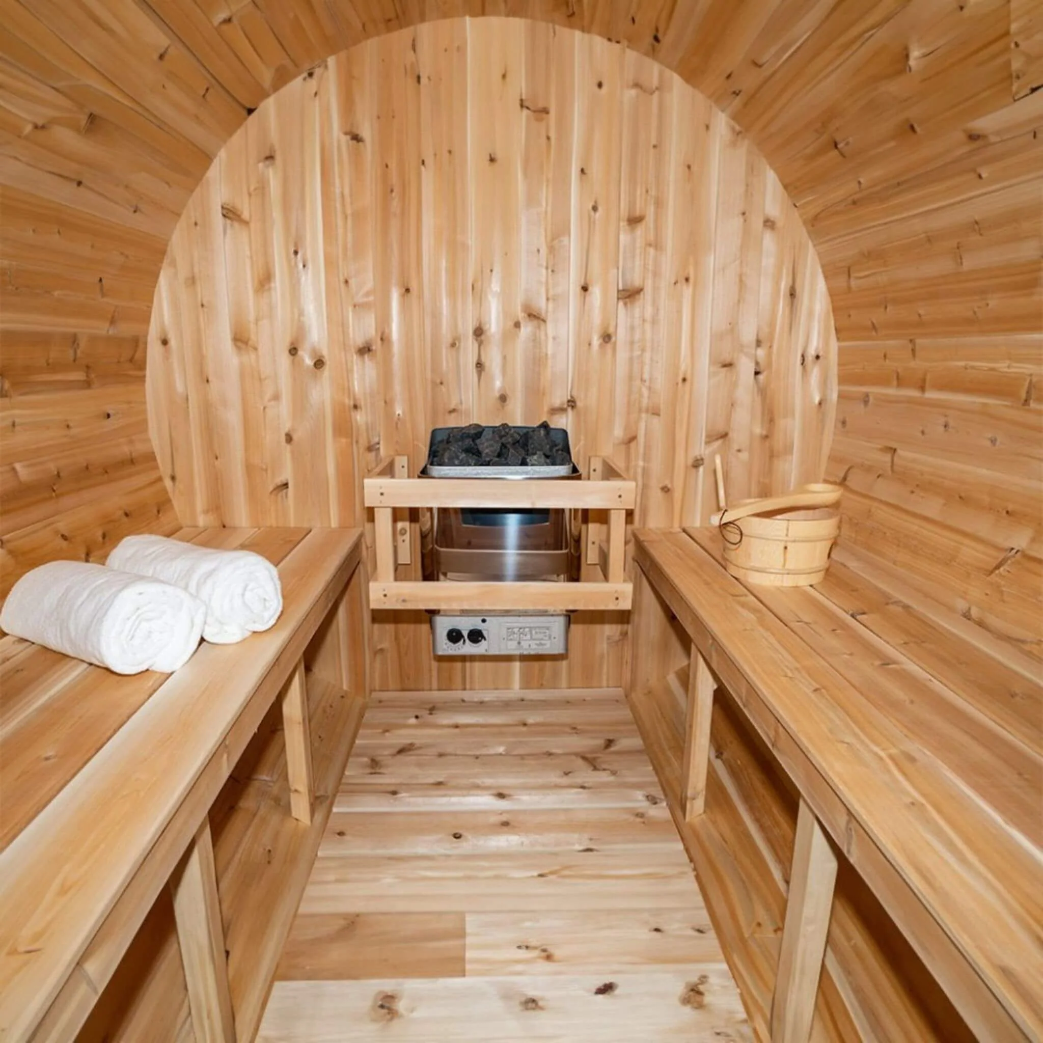 Dundalk Leisurecraft 4-Person Canadian Timber Serenity Barrel Sauna With Solid Wood Benches [CTC2245W] (SAK94862) - Image 3