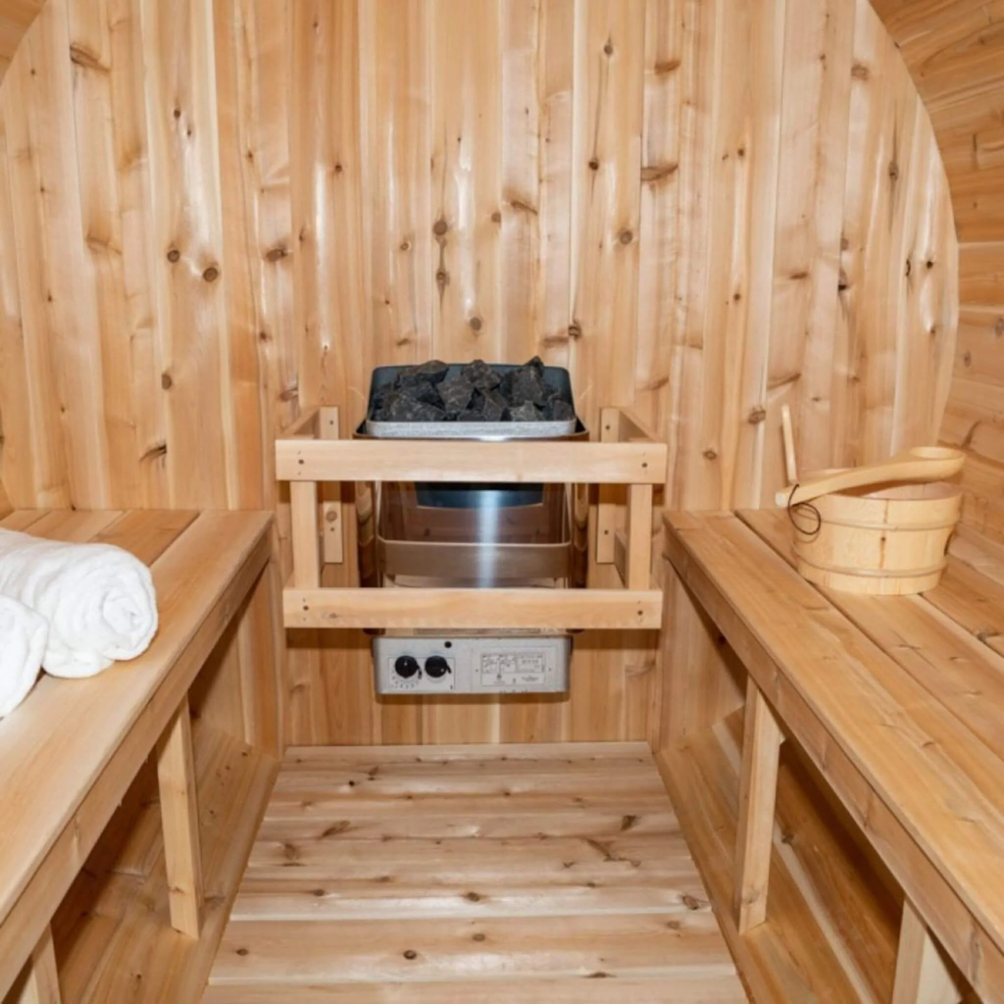 Dundalk Leisurecraft 84-Inch 4-Person Canadian Timber Harmony Barrel Sauna With Solid Wood Benches [CTC22W] (SAK96842) - Image 6