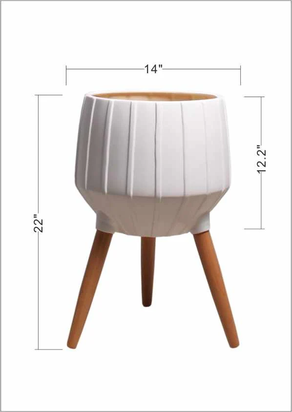 Dunguan White Ribbed Wood Planter - Image 7