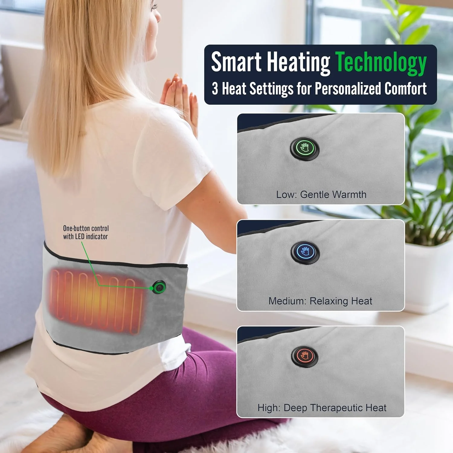 Durasage Cordless Heating Pad for Back Pain Relief – Portable Infrared Waist Belt with 3 Adjustable Heat Settings, USB Rechargeable, Wearable Wrap for Lower Back - Comfort & Lightweight - Image 3