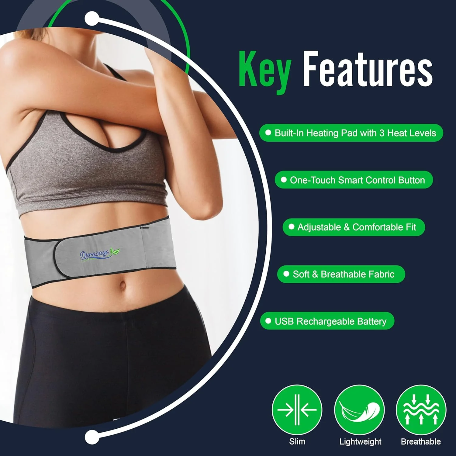 Durasage Cordless Heating Pad for Back Pain Relief – Portable Infrared Waist Belt with 3 Adjustable Heat Settings, USB Rechargeable, Wearable Wrap for Lower Back - Comfort & Lightweight - Image 4