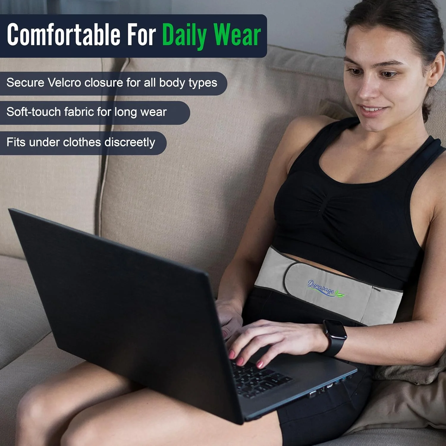 Durasage Cordless Heating Pad for Back Pain Relief – Portable Infrared Waist Belt with 3 Adjustable Heat Settings, USB Rechargeable, Wearable Wrap for Lower Back - Comfort & Lightweight - Image 6