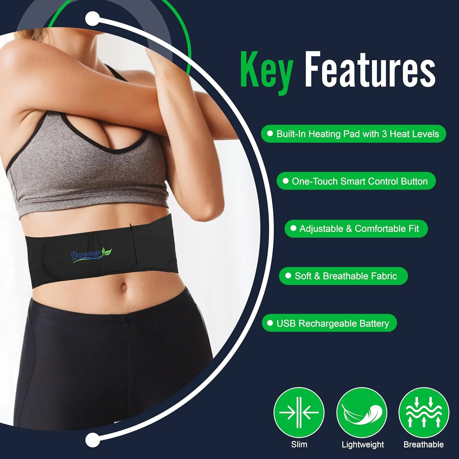 Durasage Cordless Heating Pad for Back Pain Relief – Portable Infrared Waist Belt with 3 Adjustable Heat Settings, USB Rechargeable, Wearable Wrap for Lower Back - Comfort & Lightweight – Black - Image 4