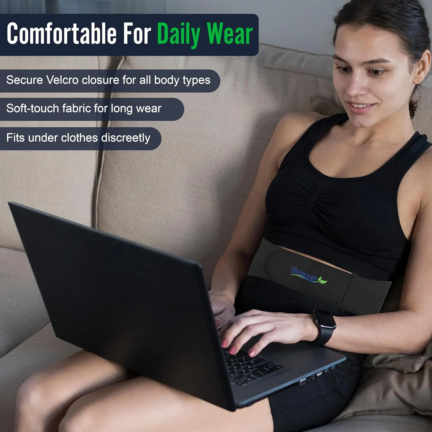 Durasage Cordless Heating Pad for Back Pain Relief – Portable Infrared Waist Belt with 3 Adjustable Heat Settings, USB Rechargeable, Wearable Wrap for Lower Back - Comfort & Lightweight – Black - Image 6