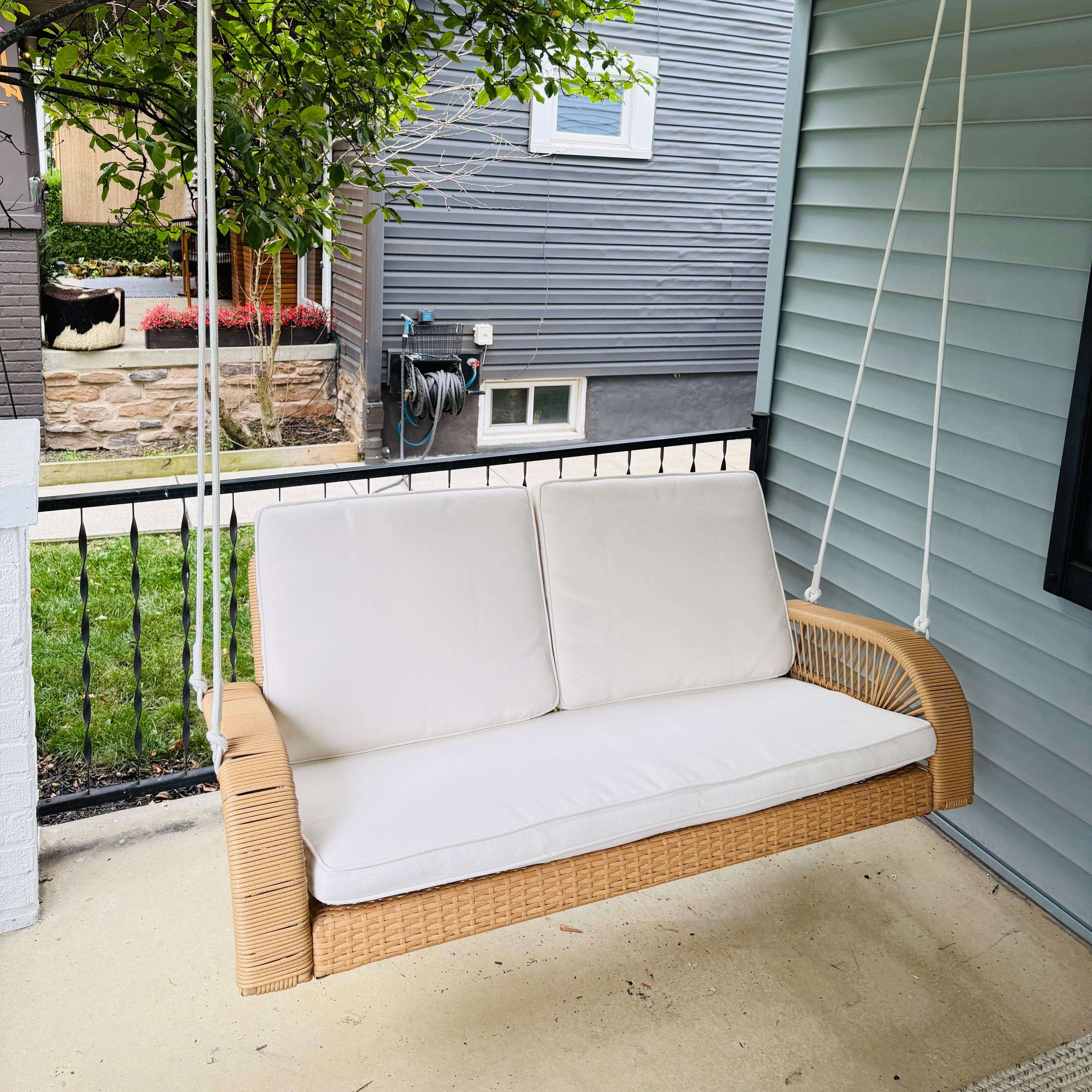 East Green Lucca Wicker Porch Swing with Cushions - Image 2