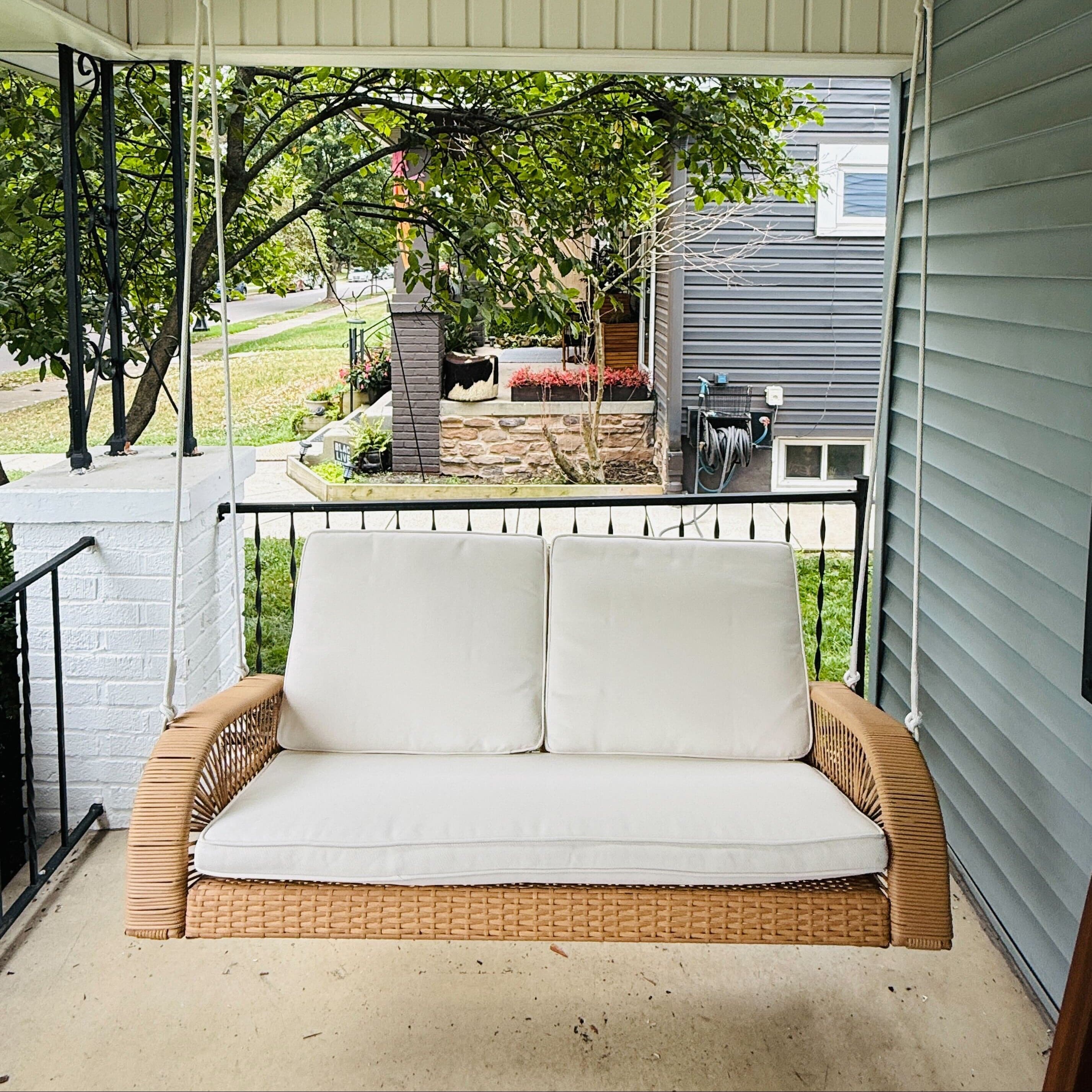 East Green Lucca Wicker Porch Swing with Cushions - Image 3