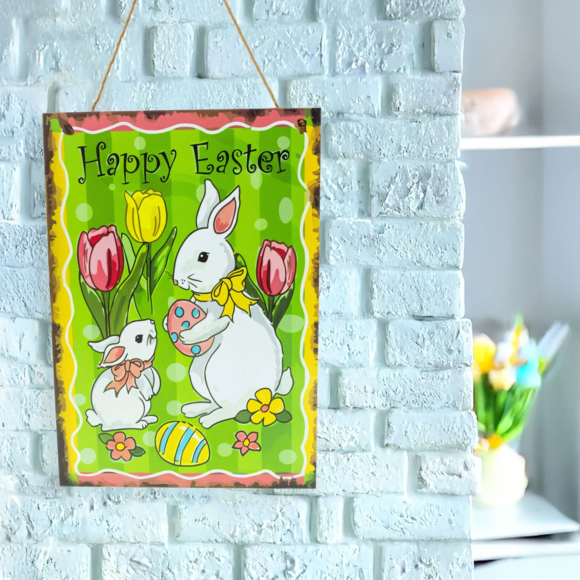 Easter Bunny Egg Hunt Decorative Wall Plaque with Spring Floral Artwork 10 Inches Tall - Image 2