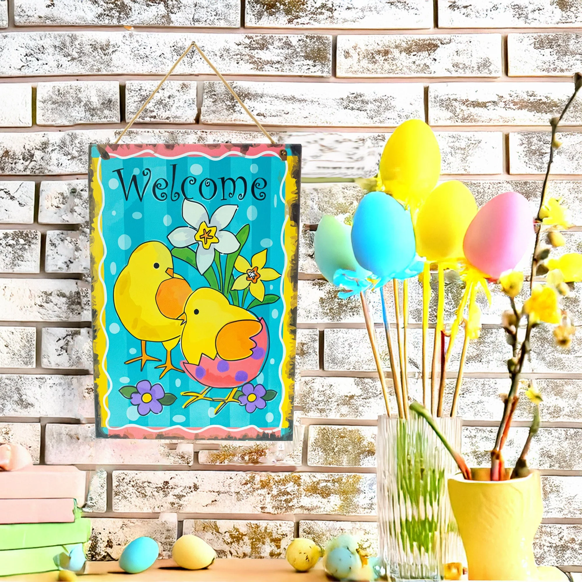 Easter Chicks Spring Welcome Decorative Plaque Wall Sign 10 Inches - Image 2