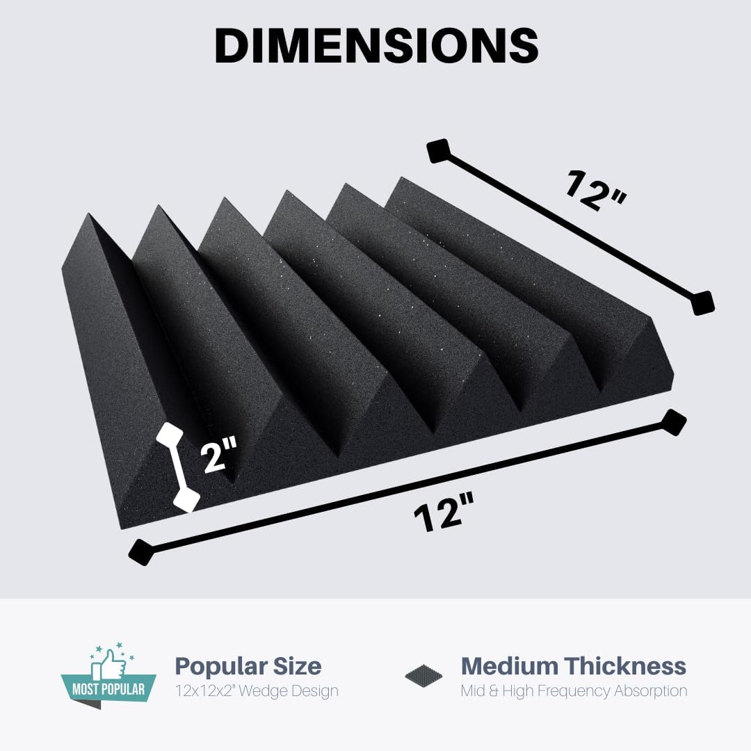 Easy Mount Acoustic Foam Kit - 12x12x2" Acoustic Foam Panels With Adhesive - Wedge Style - 4 Pack - Image 3