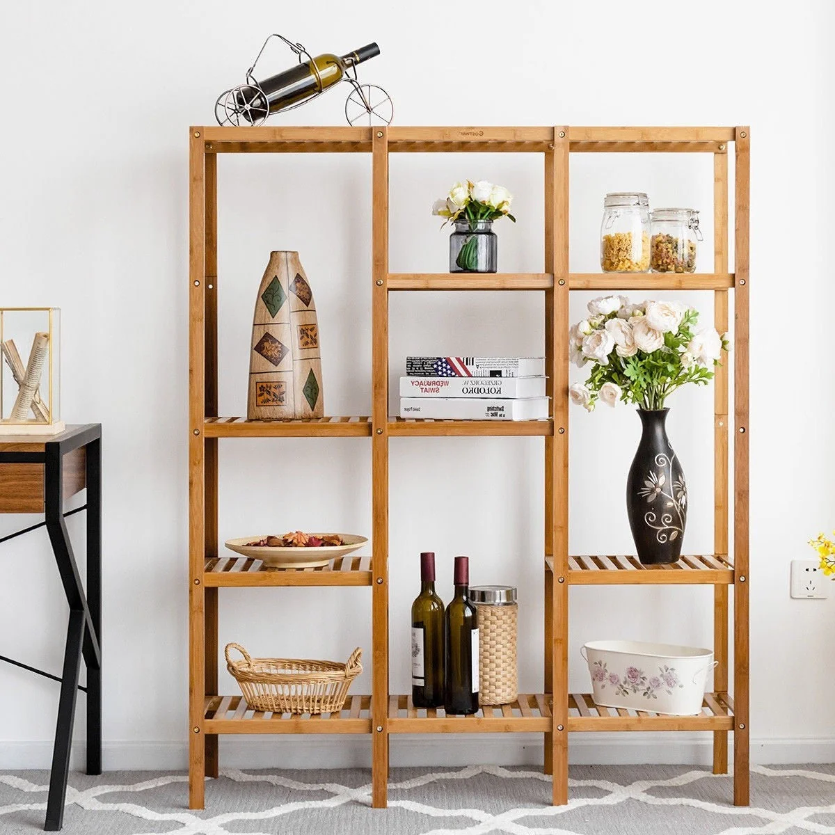 Eco-Friendly Bamboo 4-Shelf Bookcase Storage Rack - Image 4