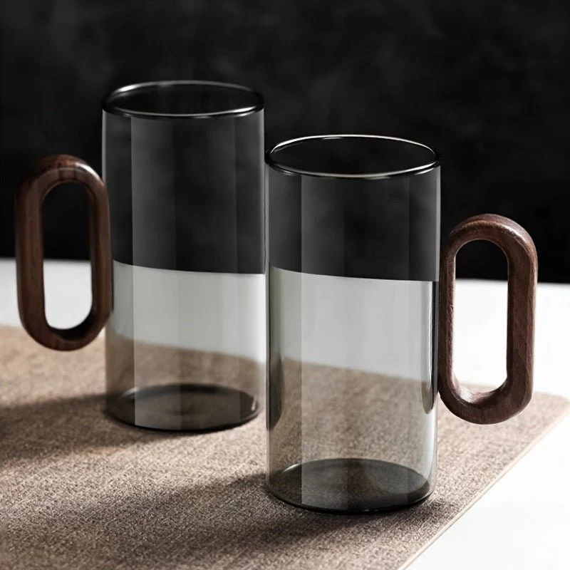 Ecofriendly Glass Mug Set with Dark Walnut Handle - Image 2