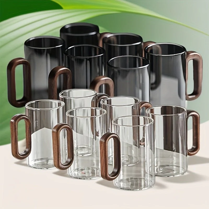 Ecofriendly Glass Mug Set with Dark Walnut Handle - Image 3