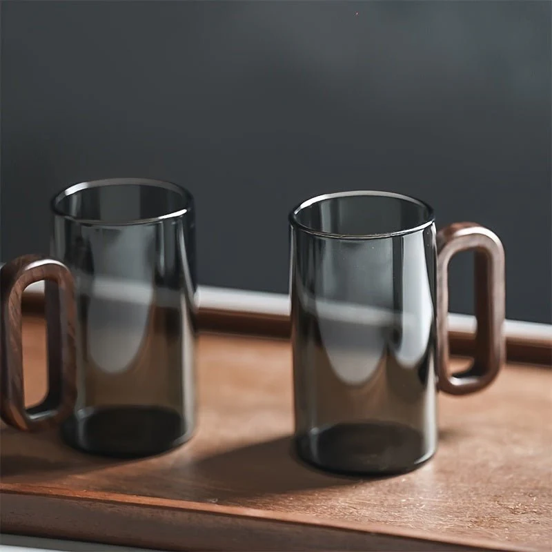Ecofriendly Glass Mug Set with Dark Walnut Handle - Image 4