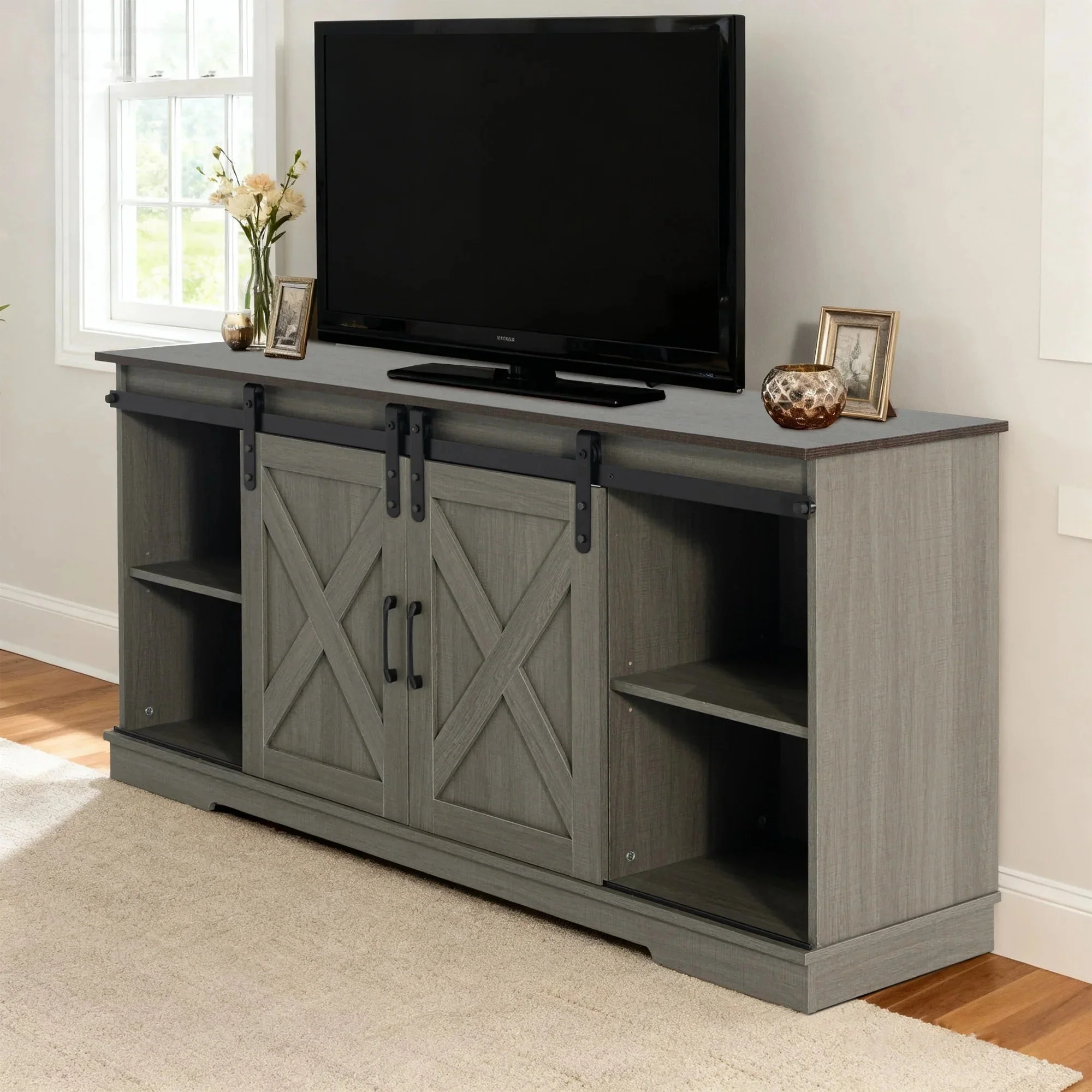 Eira Farmhouse 56-inch TV Stand with Storage Cabinet and Cable Holes, Entertainment Center Console for Living Room, Bedroom - Image 10
