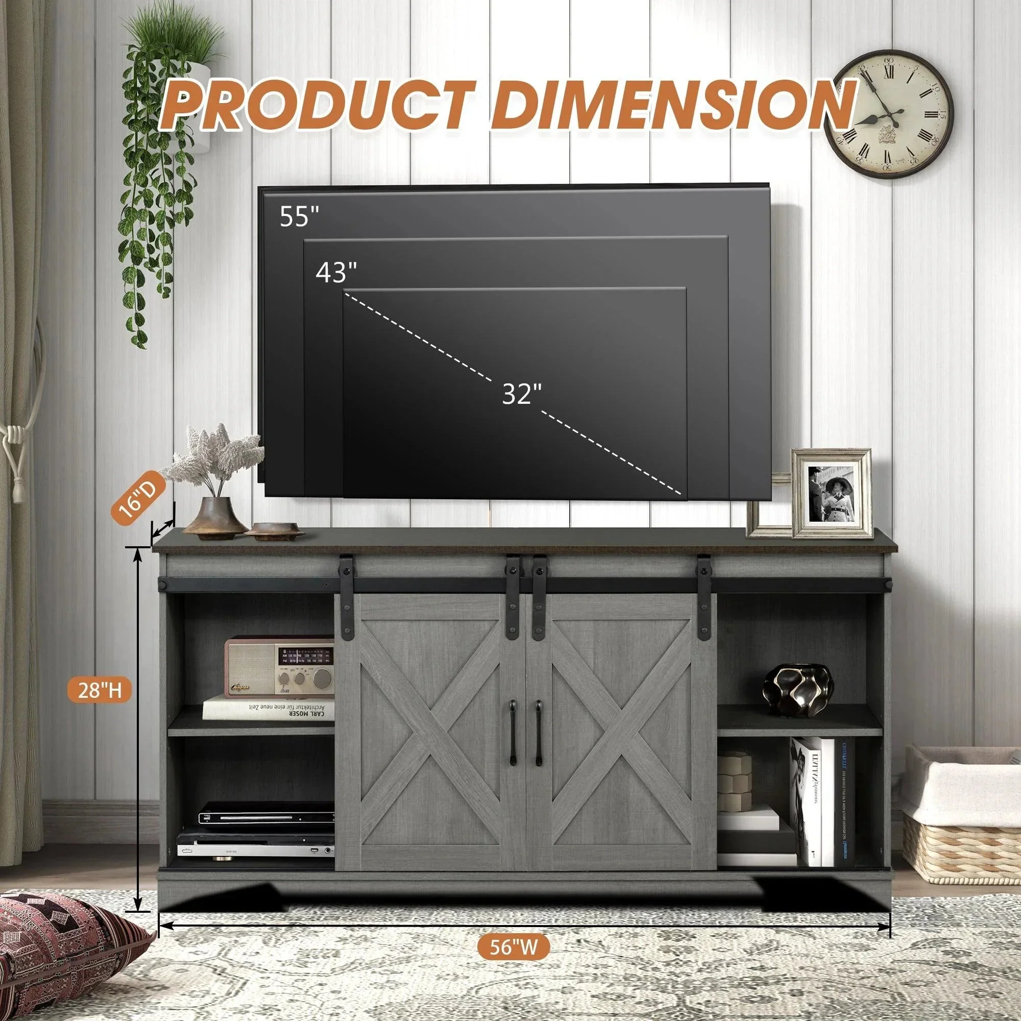Eira Farmhouse 56-inch TV Stand with Storage Cabinet and Cable Holes, Entertainment Center Console for Living Room, Bedroom - Image 5