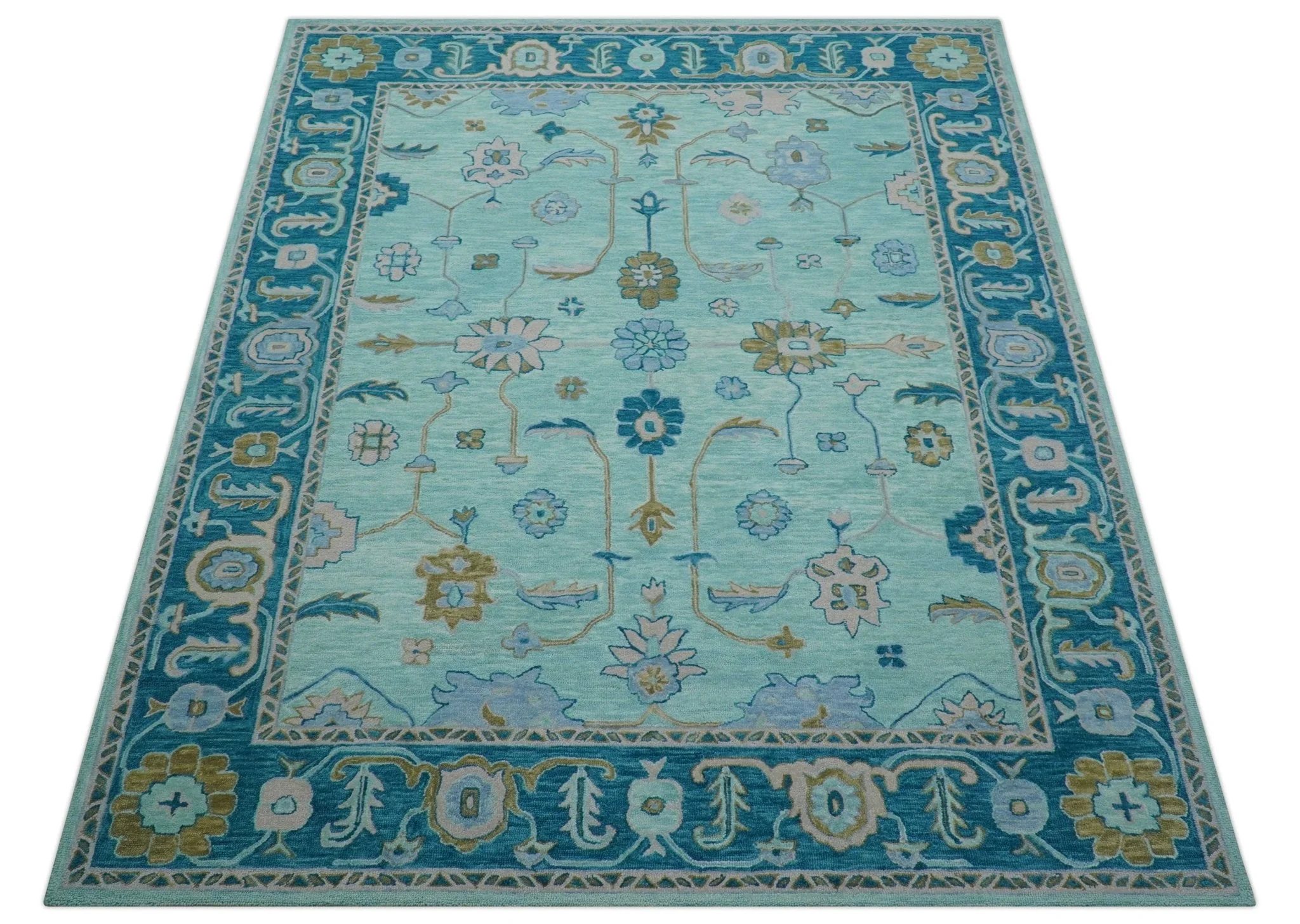 Elaine Custom Made Blue Traditional Oushak Hand Tufted Wool Rug - Image 11