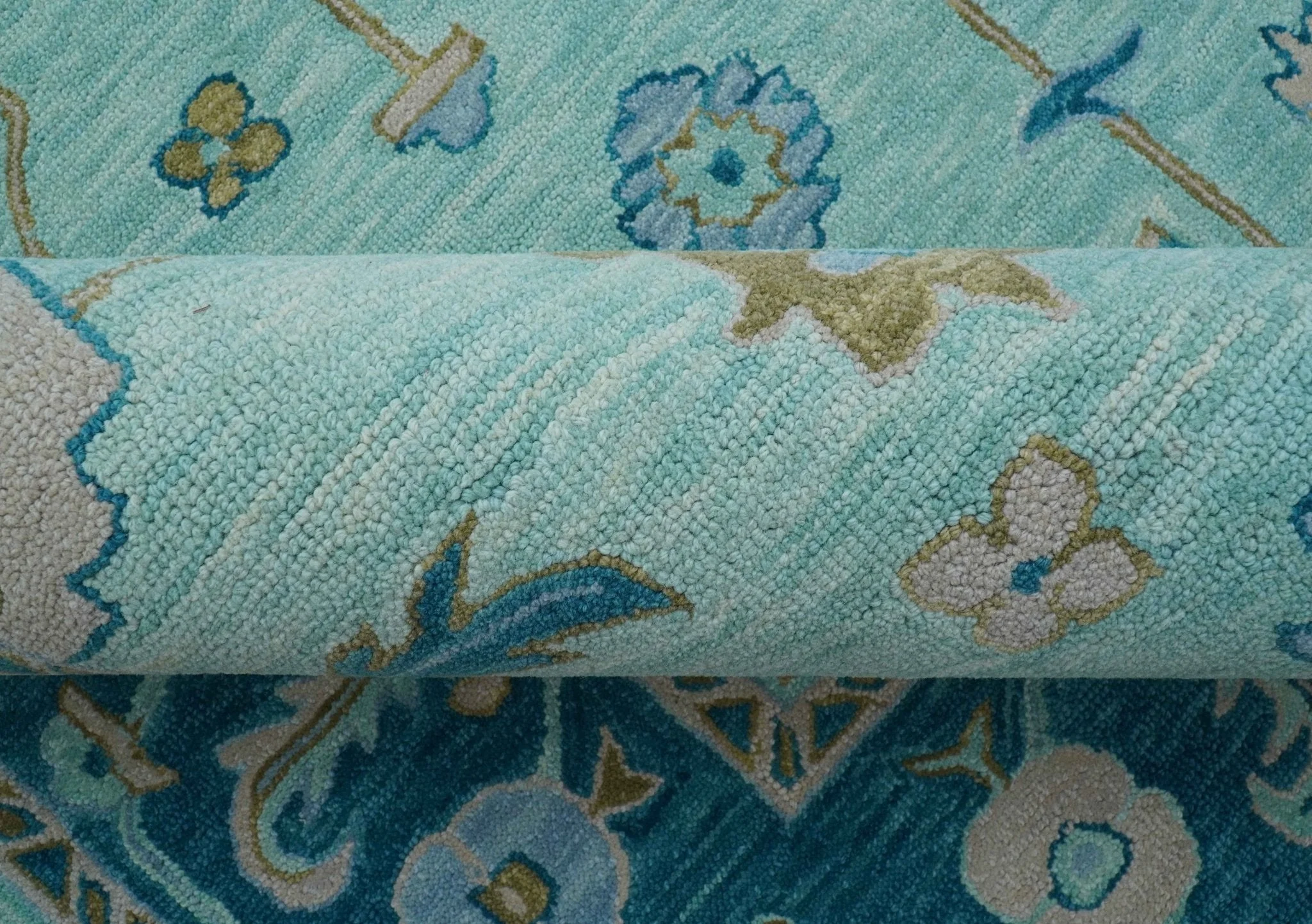Elaine Custom Made Blue Traditional Oushak Hand Tufted Wool Rug - Image 6