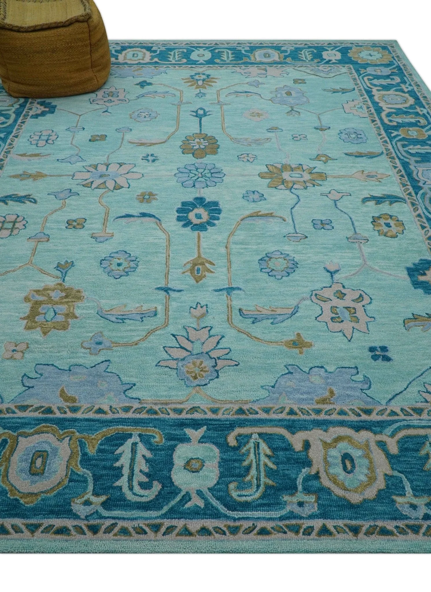 Elaine Custom Made Blue Traditional Oushak Hand Tufted Wool Rug - Image 9