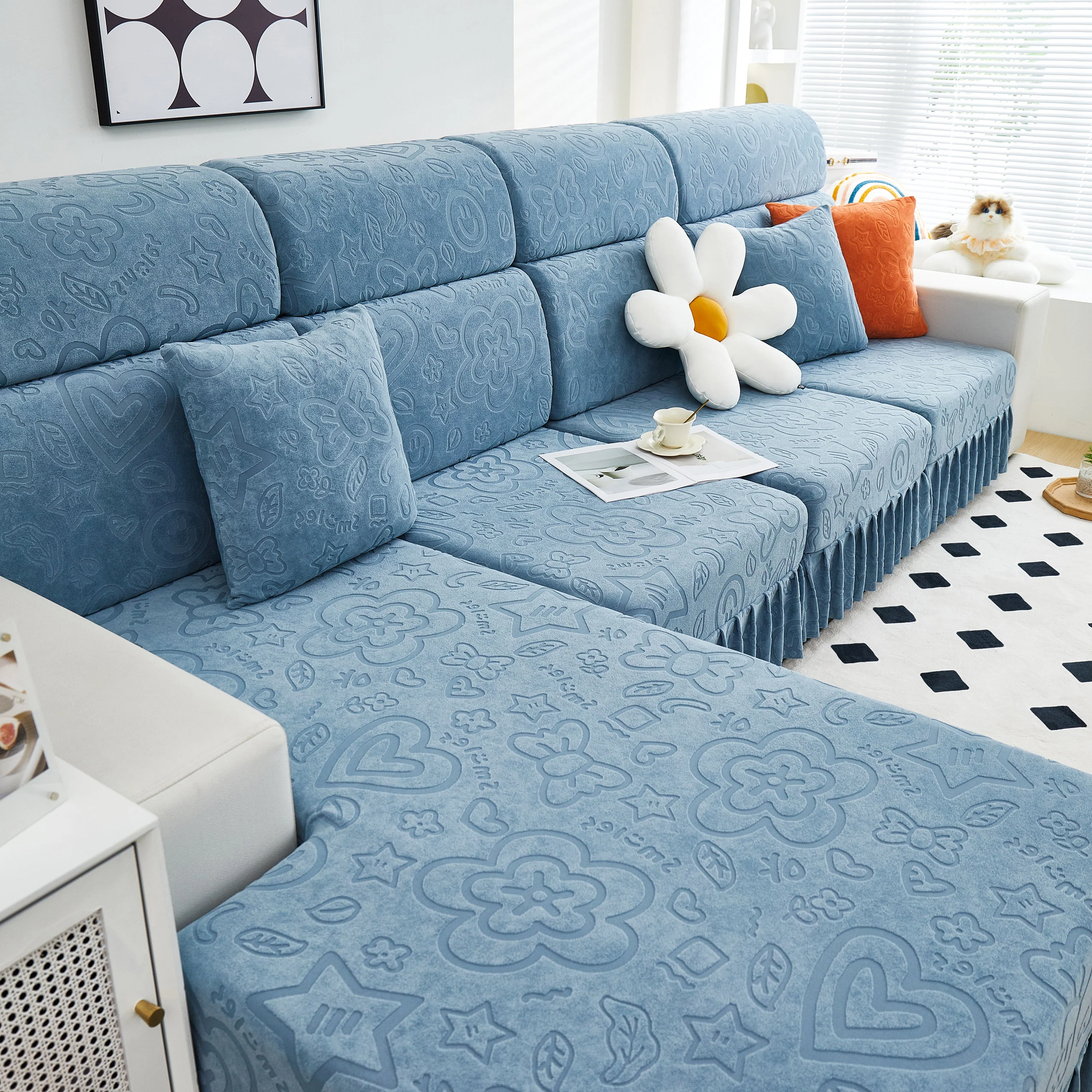 Elastic Skirted Couch Cushion Covers for 1/2/3/4-Seater Sofas, Furniture Protector for Pets, Kids - Image 100