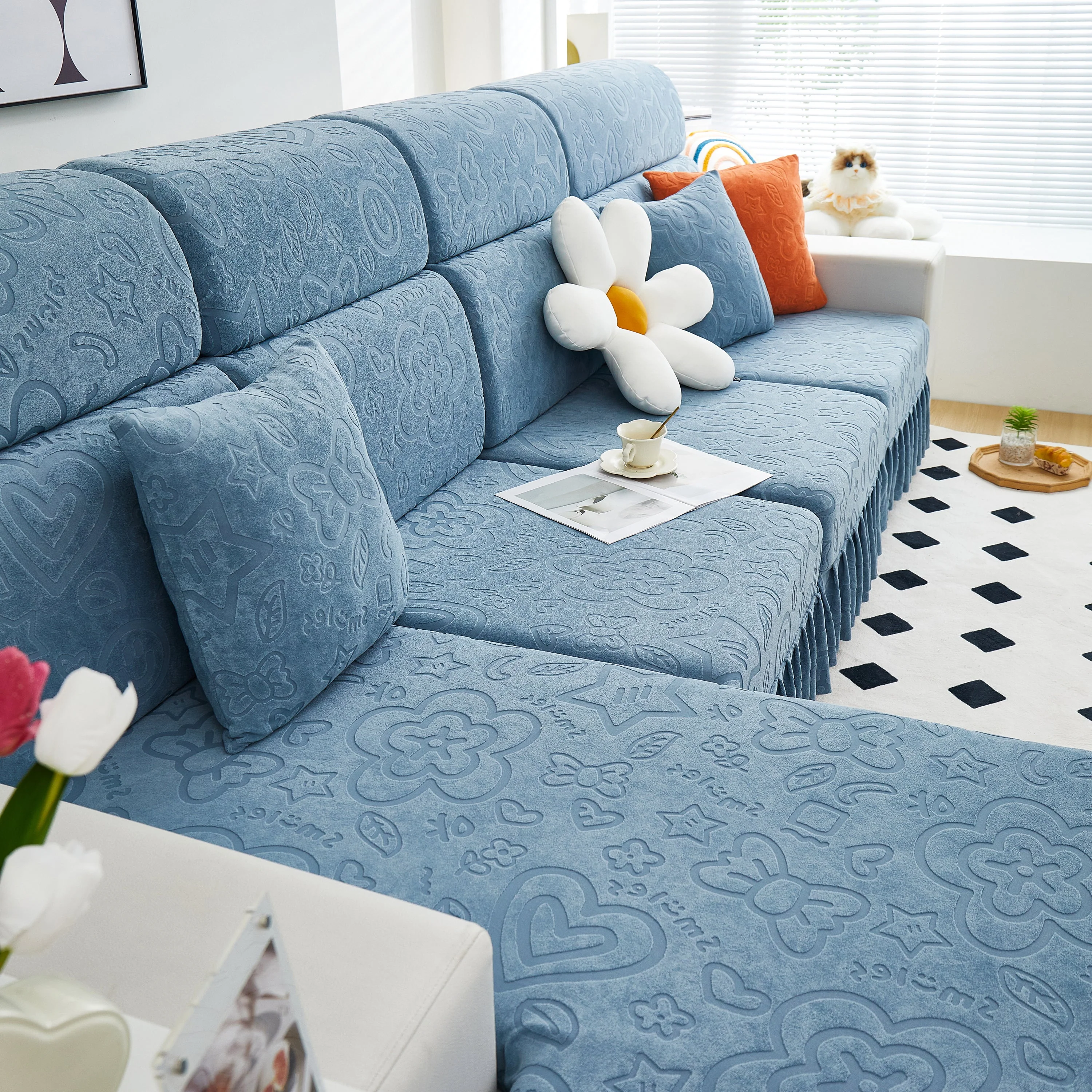 Elastic Skirted Couch Cushion Covers for 1/2/3/4-Seater Sofas, Furniture Protector for Pets, Kids - Image 101