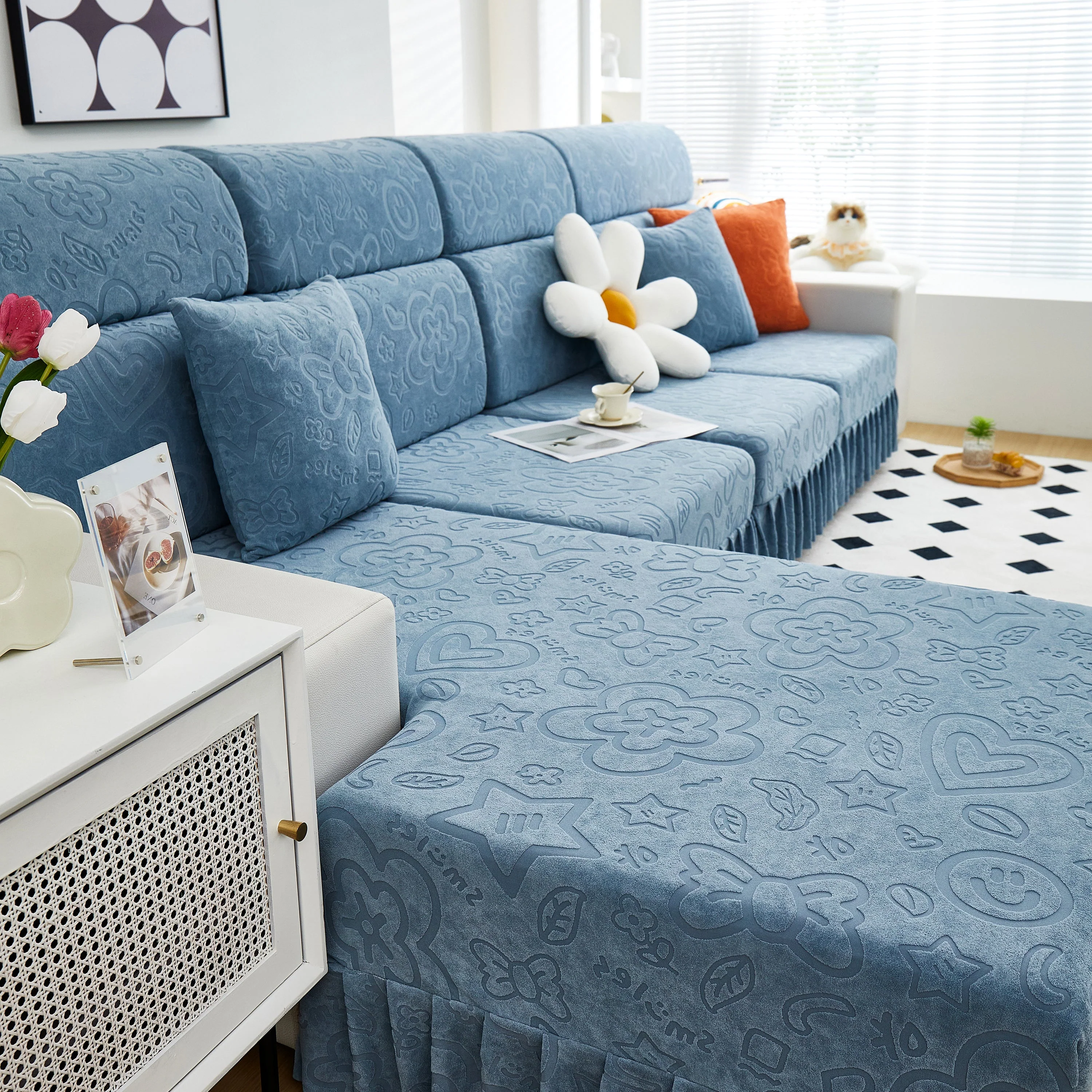 Elastic Skirted Couch Cushion Covers for 1/2/3/4-Seater Sofas, Furniture Protector for Pets, Kids - Image 102