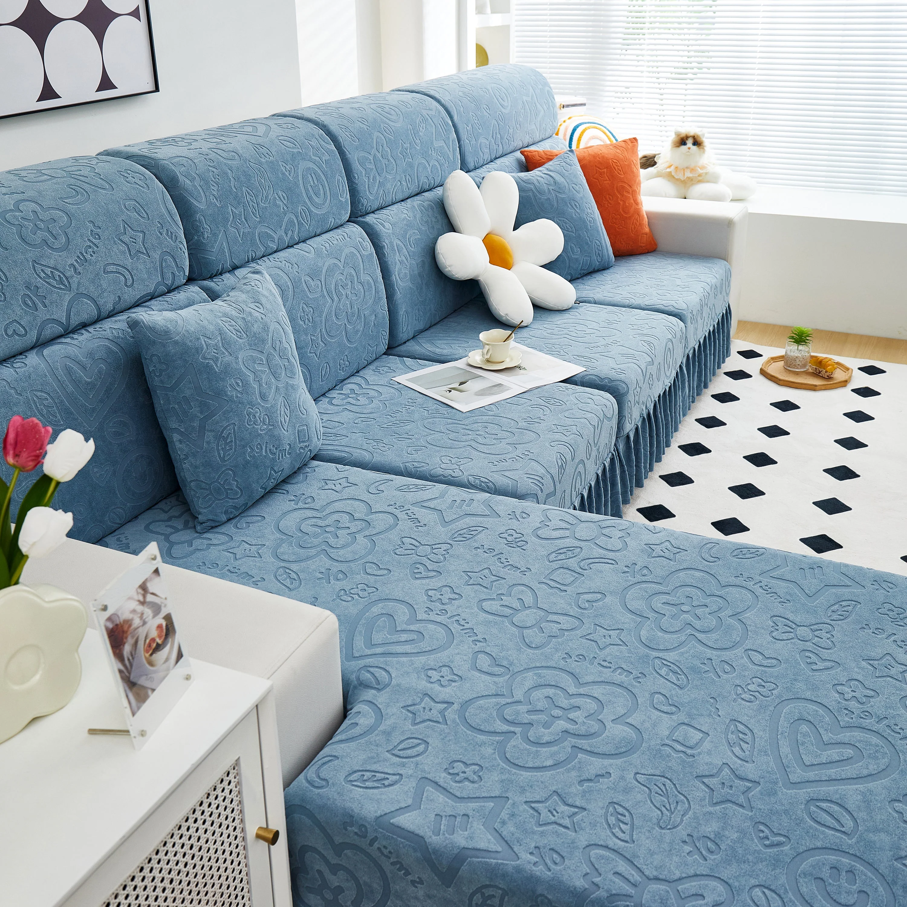 Elastic Skirted Couch Cushion Covers for 1/2/3/4-Seater Sofas, Furniture Protector for Pets, Kids - Image 103