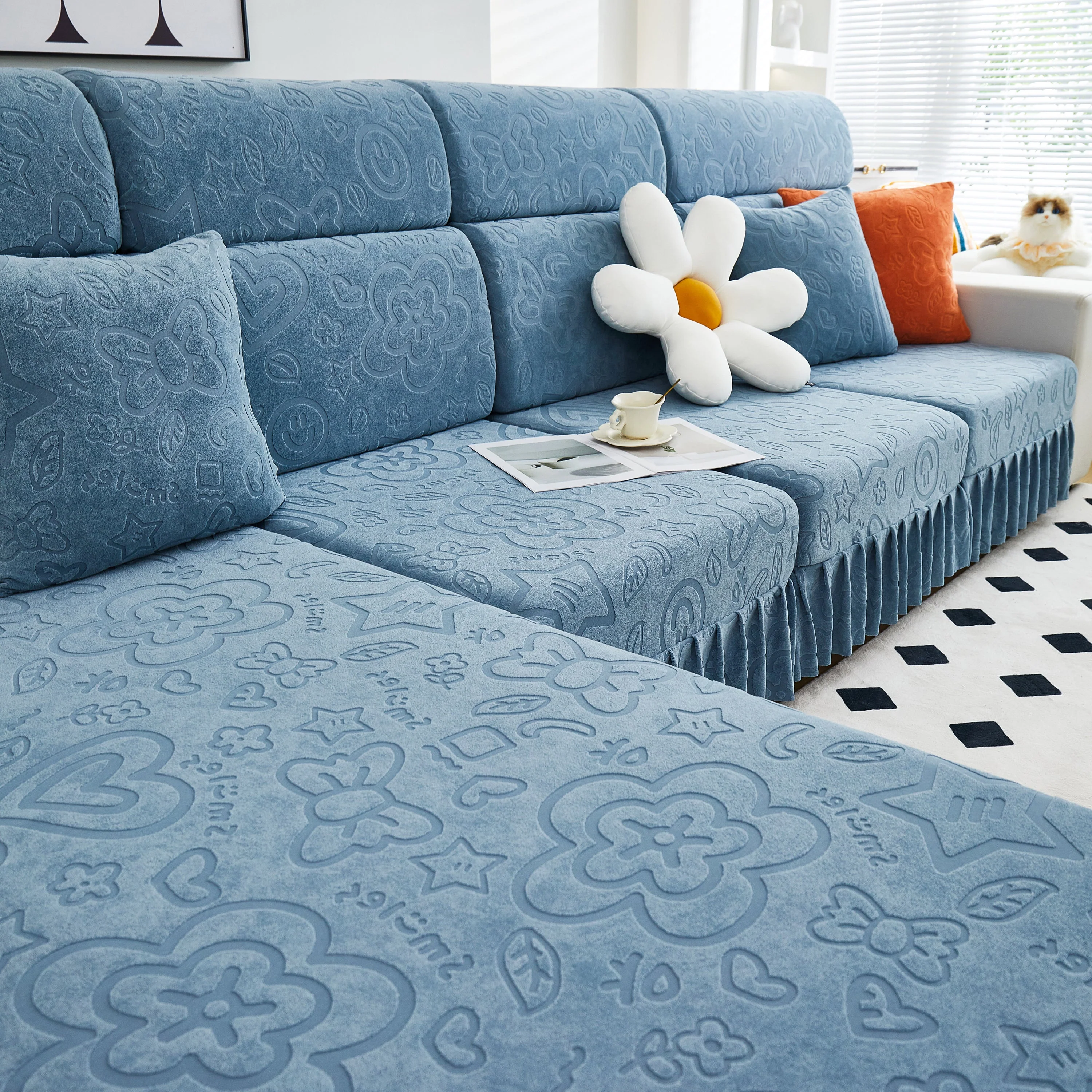 Elastic Skirted Couch Cushion Covers for 1/2/3/4-Seater Sofas, Furniture Protector for Pets, Kids - Image 105