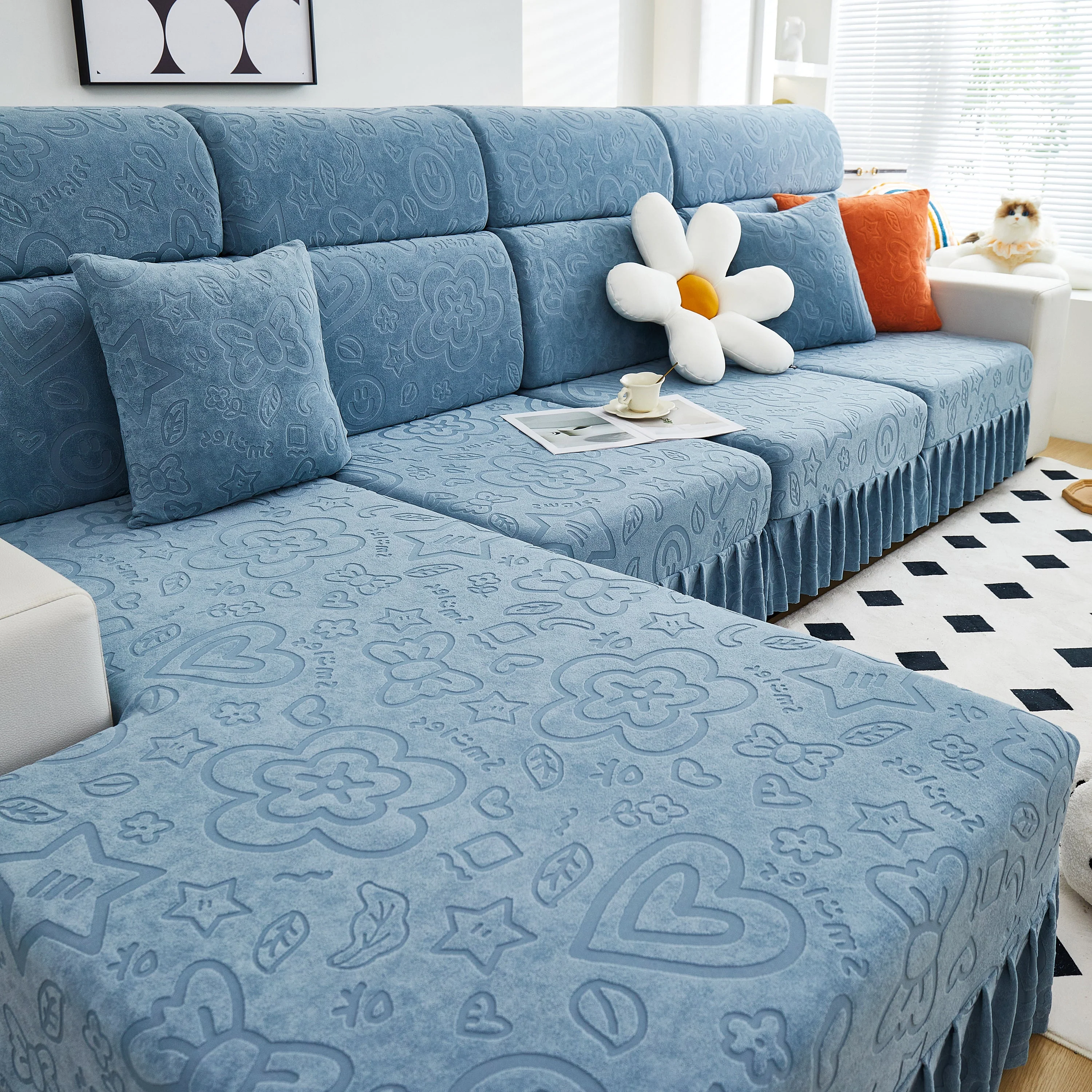 Elastic Skirted Couch Cushion Covers for 1/2/3/4-Seater Sofas, Furniture Protector for Pets, Kids - Image 106