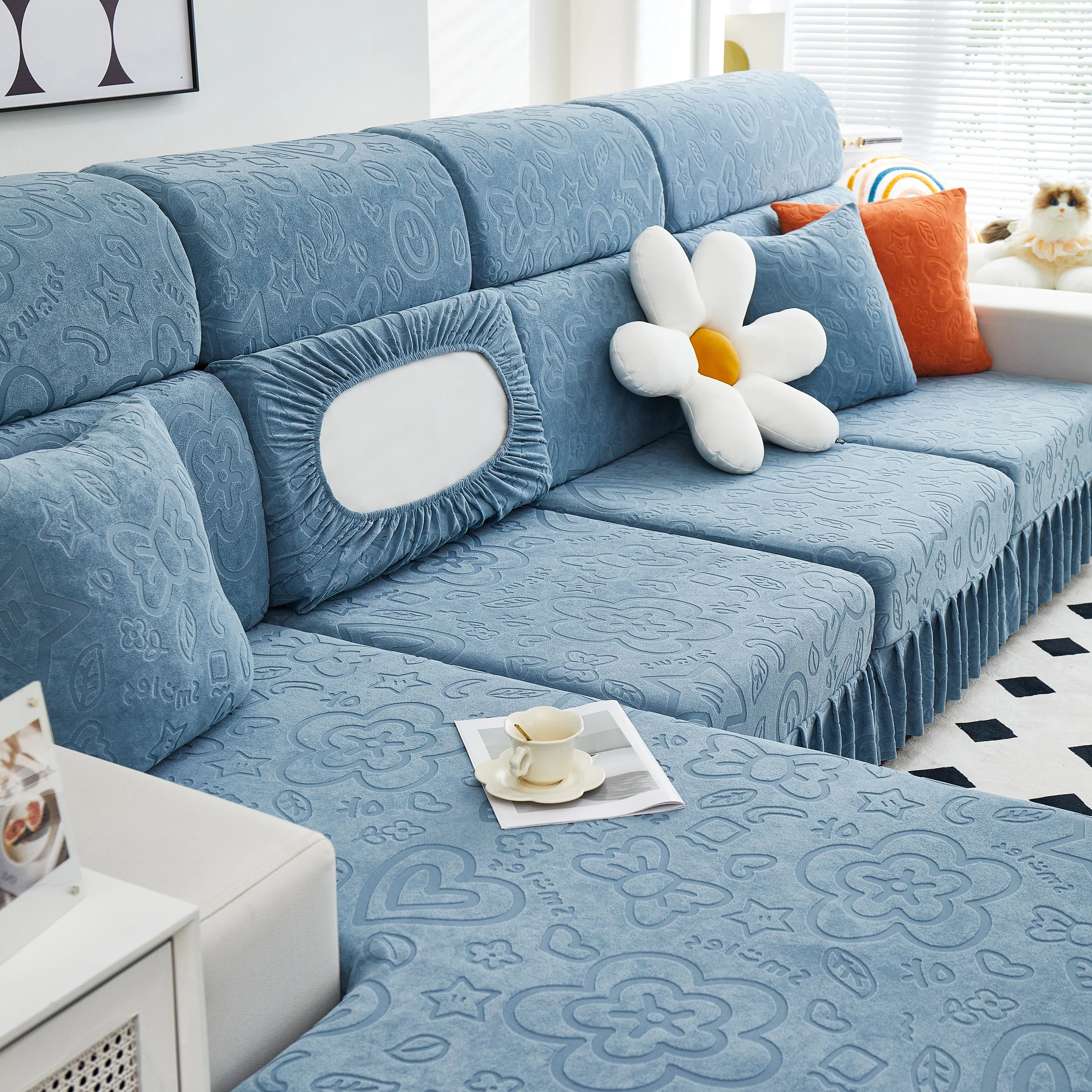Elastic Skirted Couch Cushion Covers for 1/2/3/4-Seater Sofas, Furniture Protector for Pets, Kids - Image 108