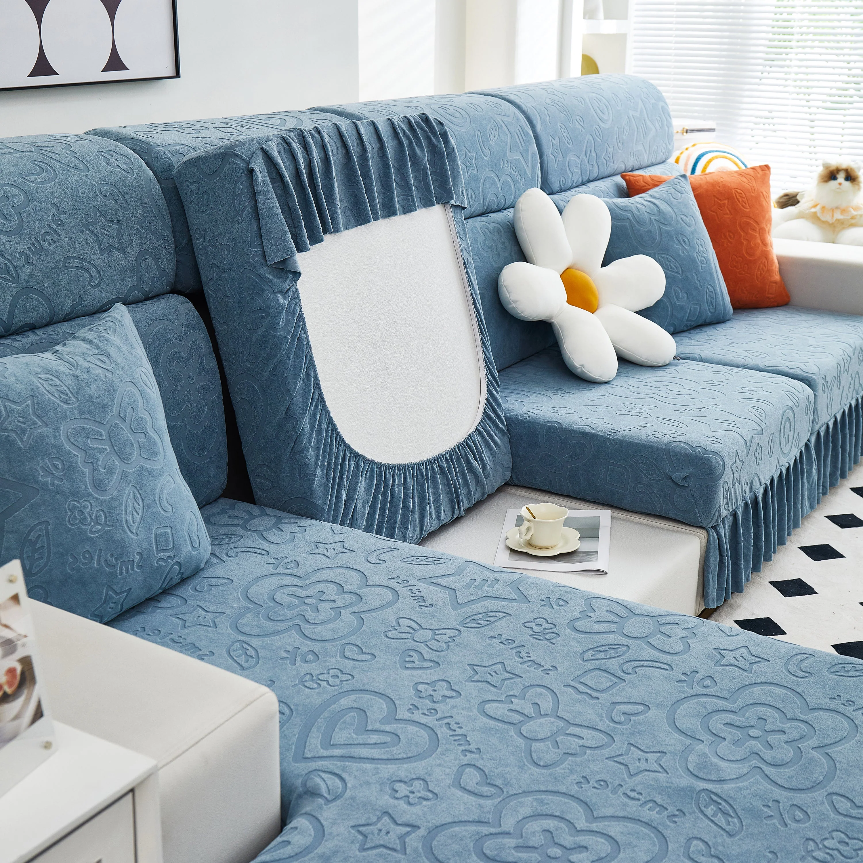 Elastic Skirted Couch Cushion Covers for 1/2/3/4-Seater Sofas, Furniture Protector for Pets, Kids - Image 109