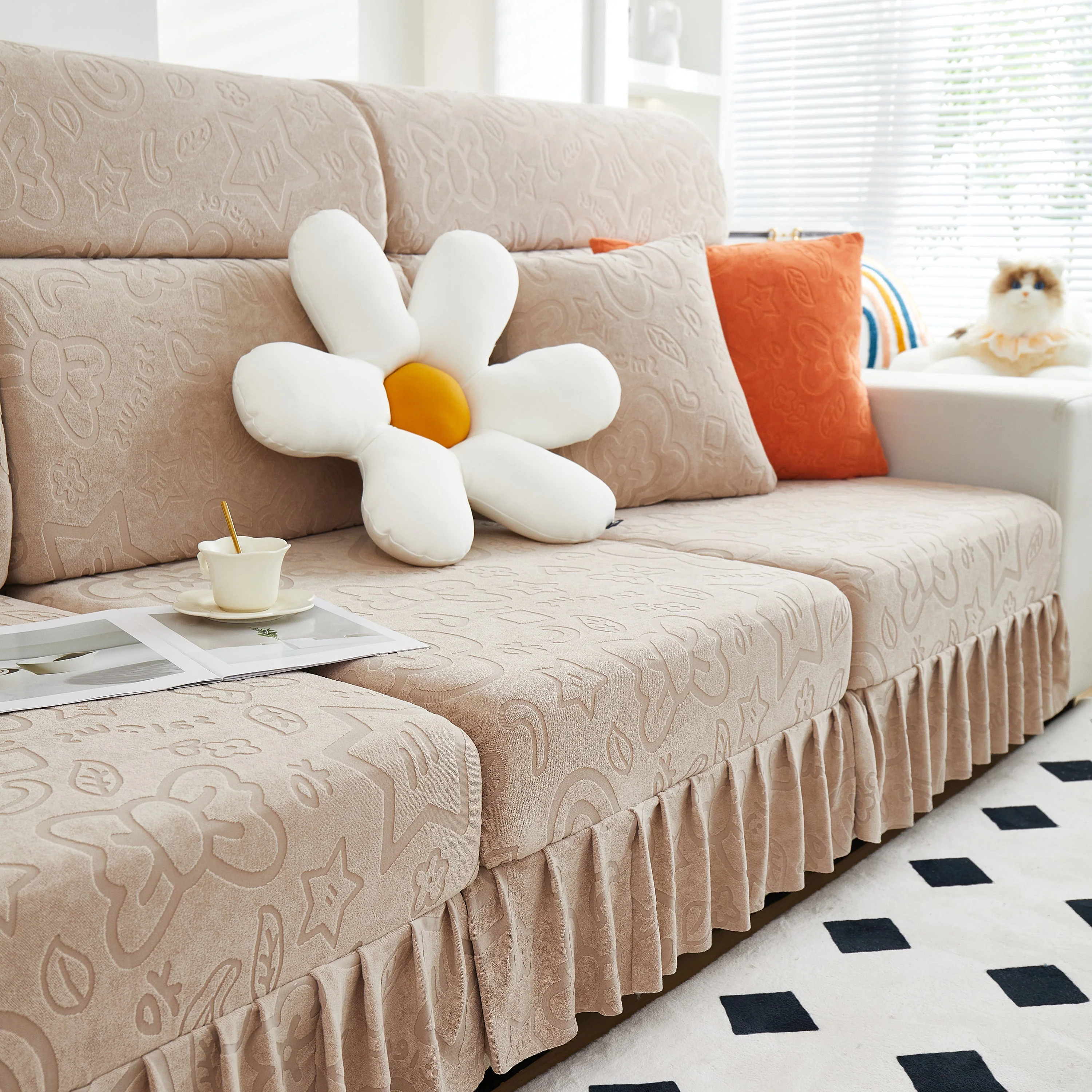 Elastic Skirted Couch Cushion Covers for 1/2/3/4-Seater Sofas, Furniture Protector for Pets, Kids - Image 11