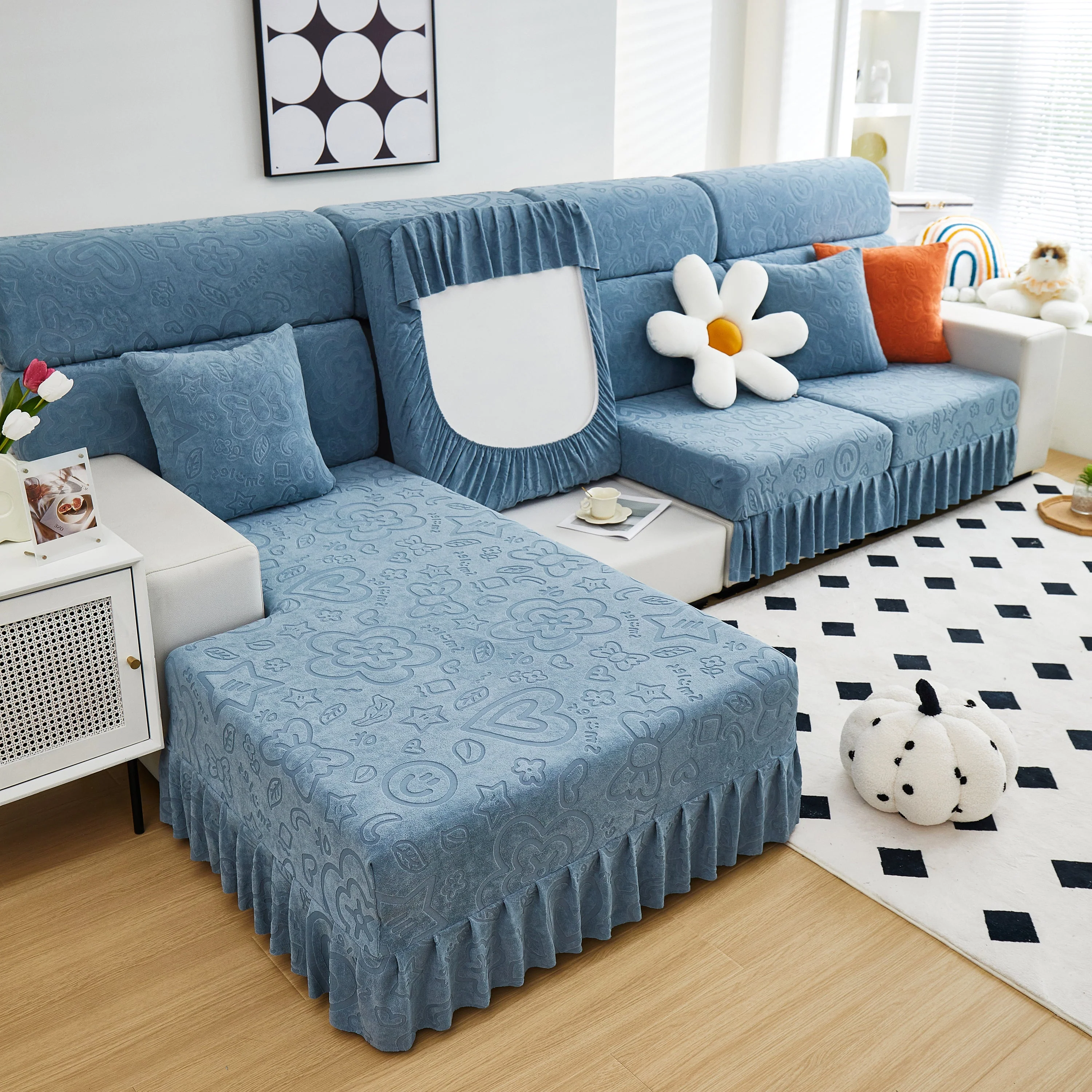 Elastic Skirted Couch Cushion Covers for 1/2/3/4-Seater Sofas, Furniture Protector for Pets, Kids - Image 110