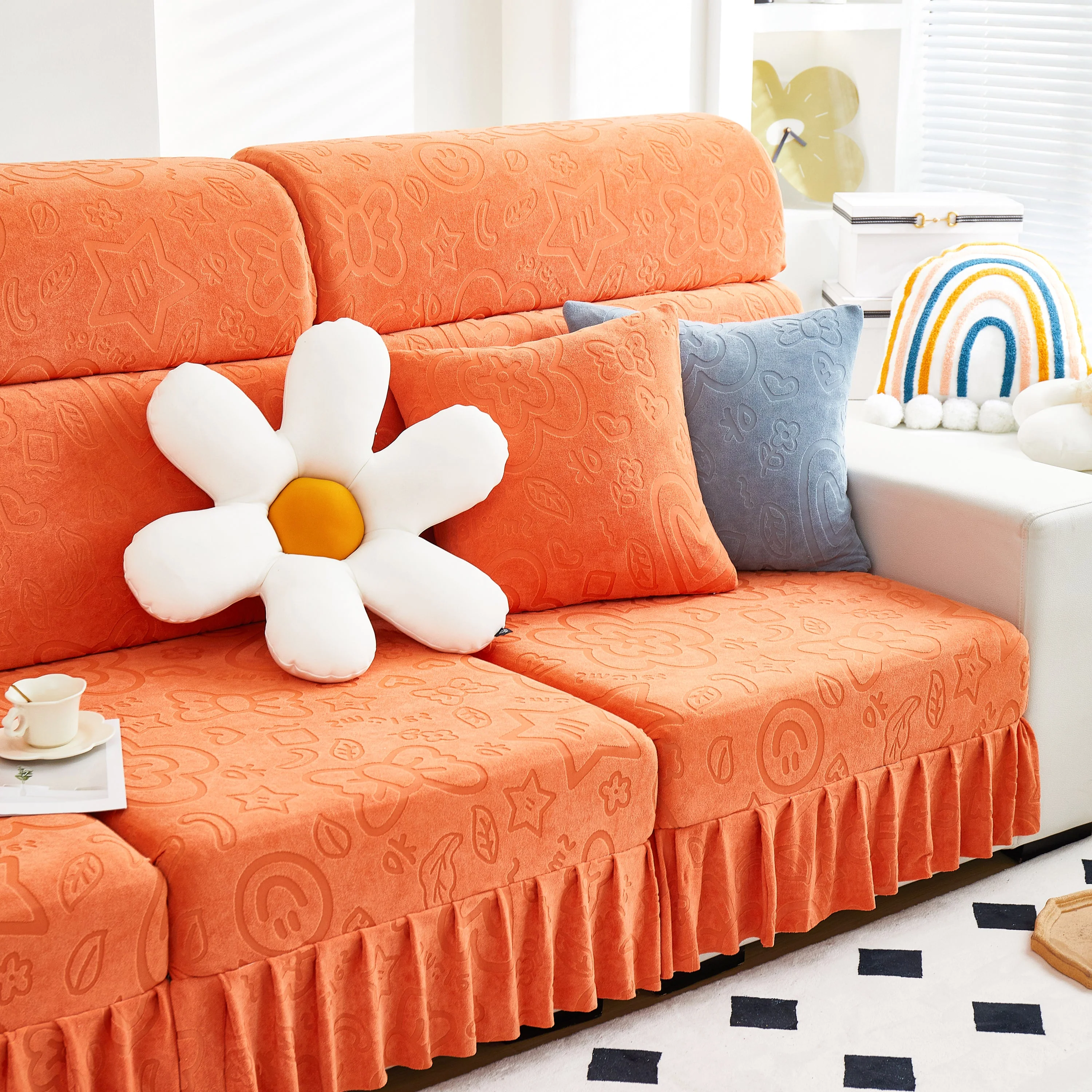 Elastic Skirted Couch Cushion Covers for 1/2/3/4-Seater Sofas, Furniture Protector for Pets, Kids - Image 115