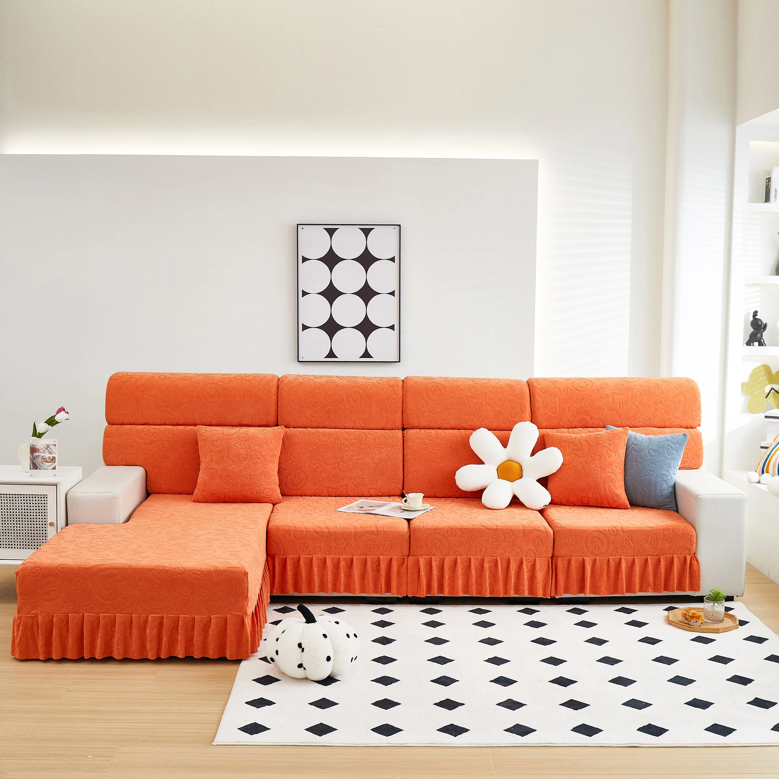 Elastic Skirted Couch Cushion Covers for 1/2/3/4-Seater Sofas, Furniture Protector for Pets, Kids - Image 116