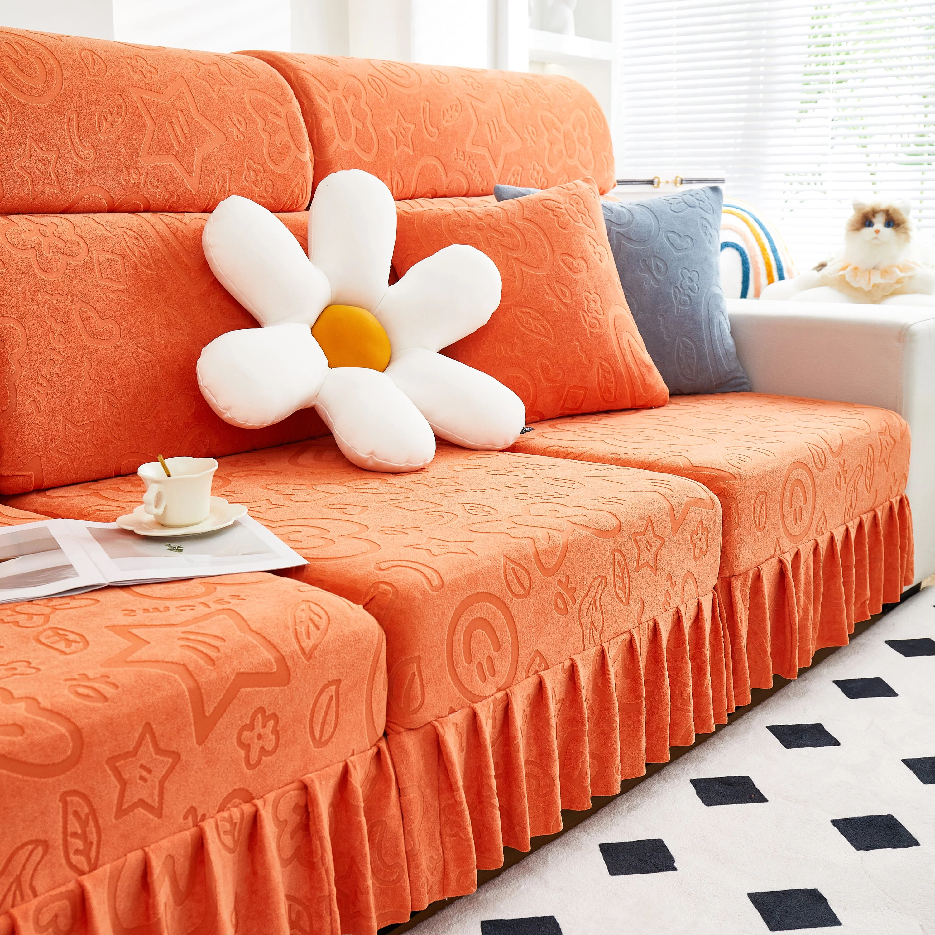 Elastic Skirted Couch Cushion Covers for 1/2/3/4-Seater Sofas, Furniture Protector for Pets, Kids - Image 118