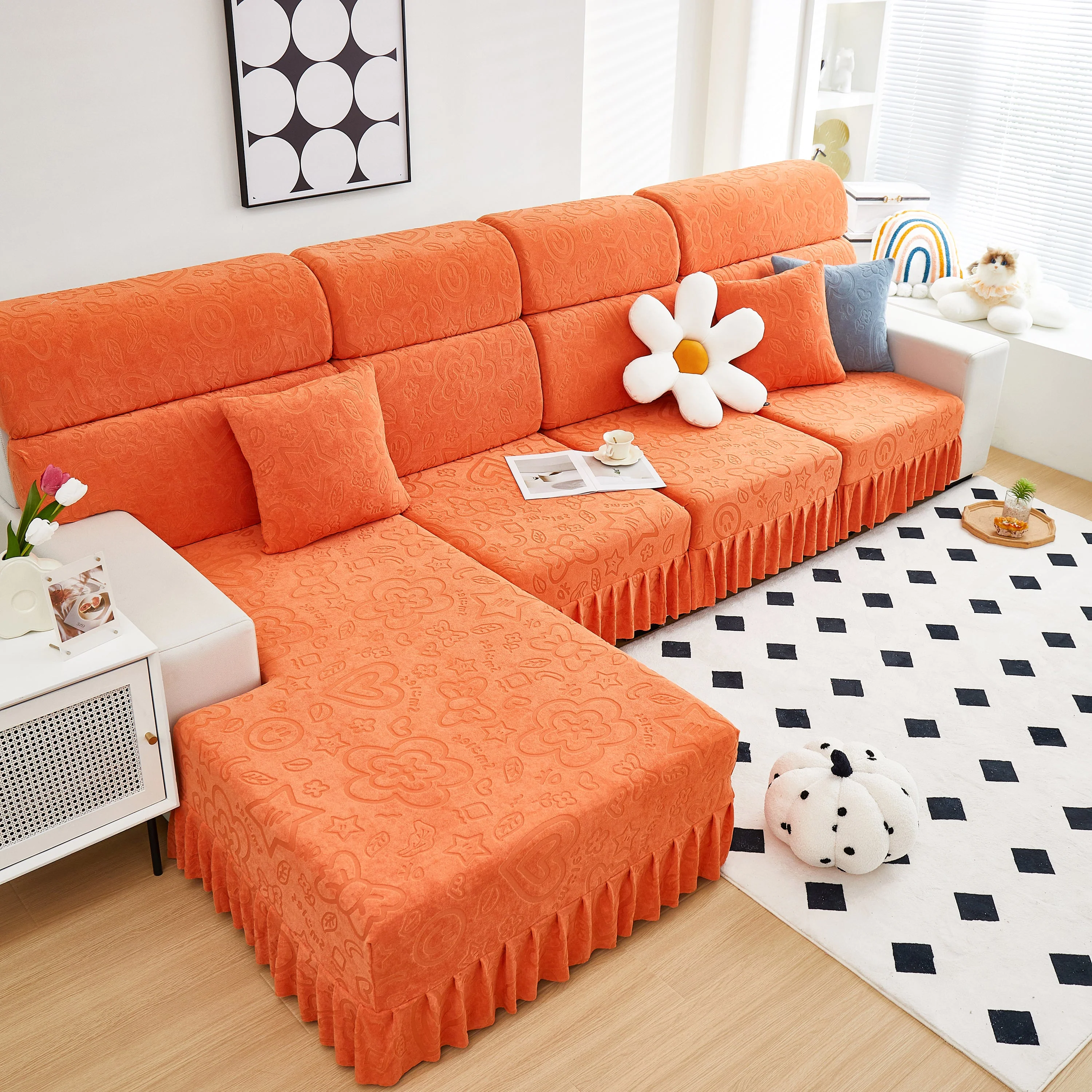 Elastic Skirted Couch Cushion Covers for 1/2/3/4-Seater Sofas, Furniture Protector for Pets, Kids - Image 121