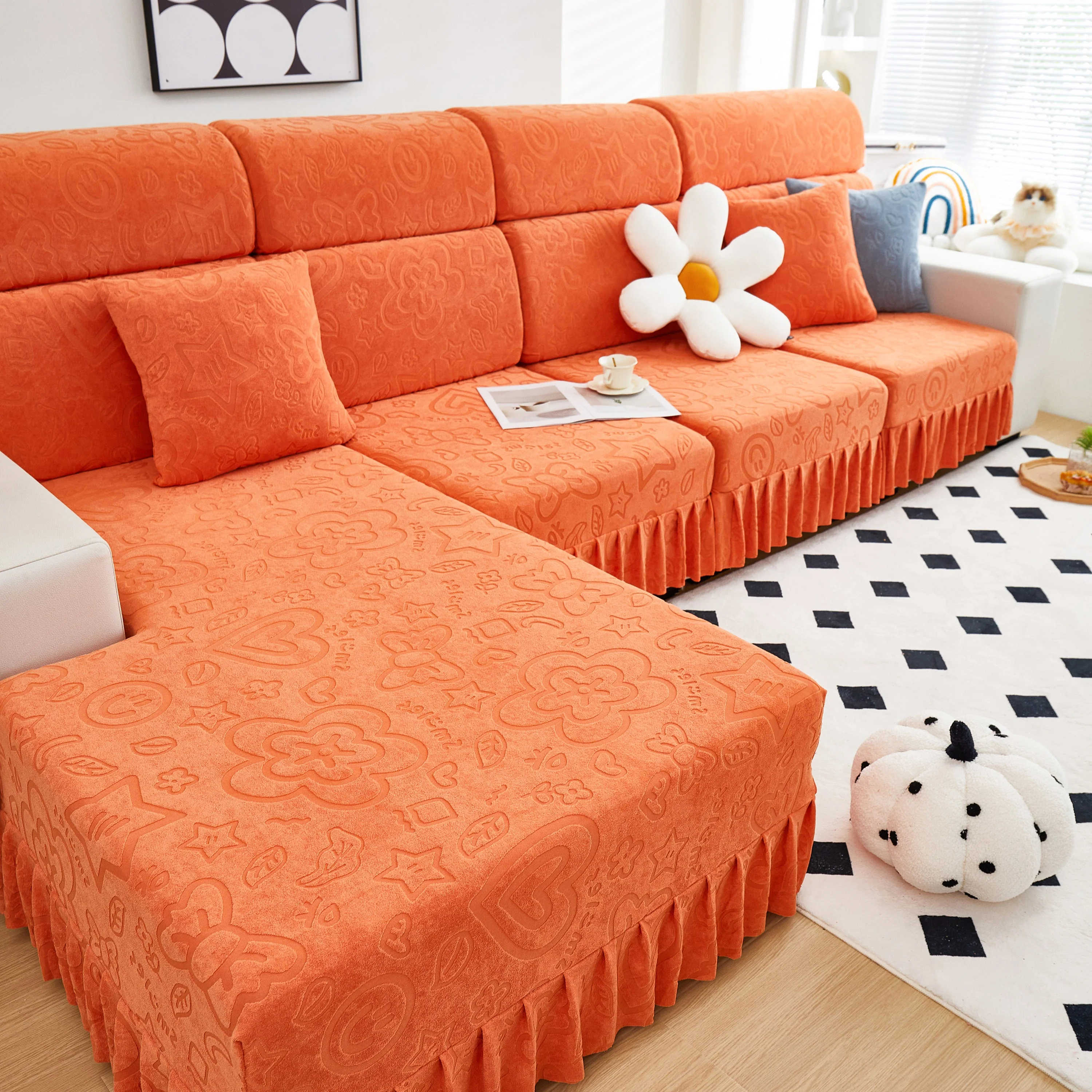 Elastic Skirted Couch Cushion Covers for 1/2/3/4-Seater Sofas, Furniture Protector for Pets, Kids - Image 122