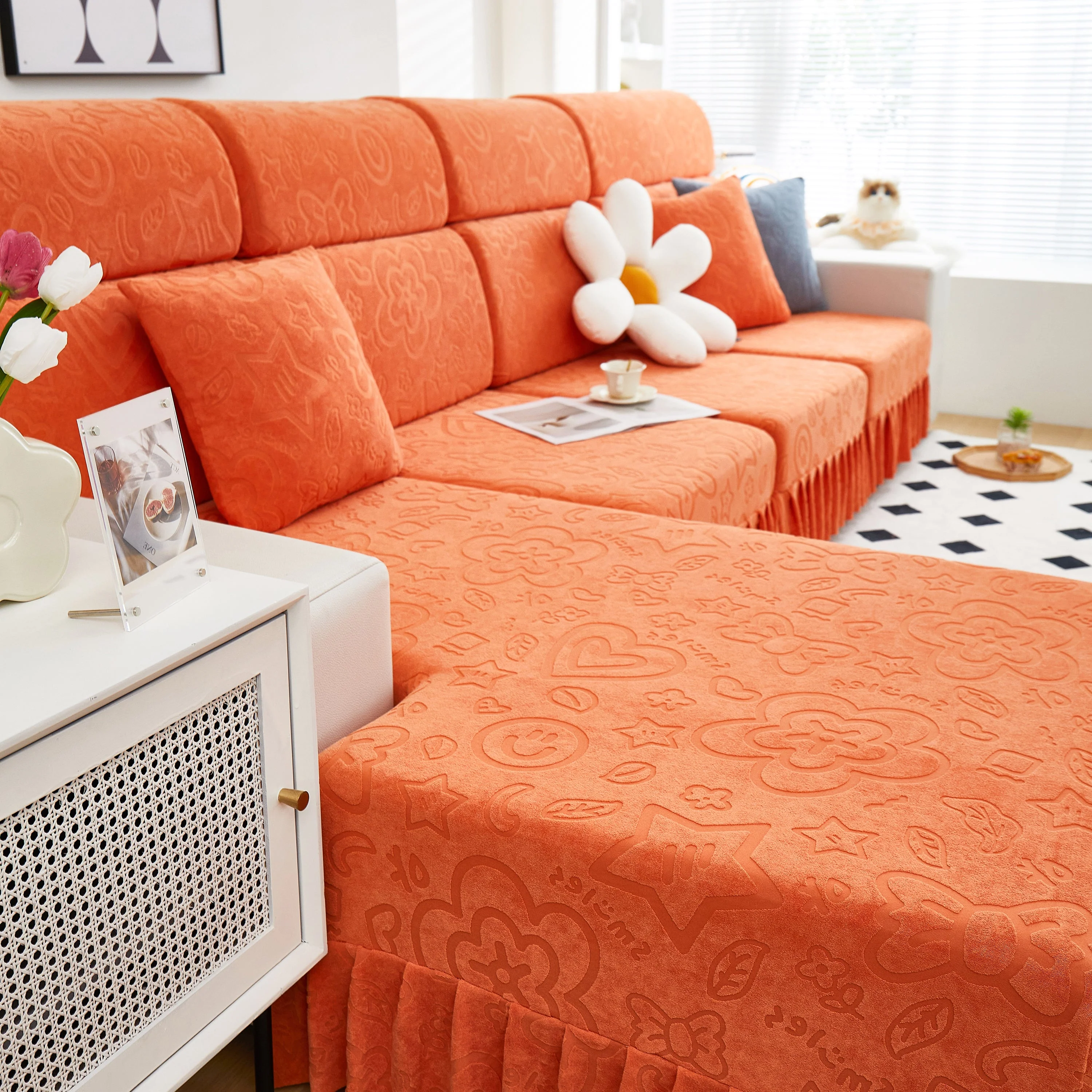 Elastic Skirted Couch Cushion Covers for 1/2/3/4-Seater Sofas, Furniture Protector for Pets, Kids - Image 124