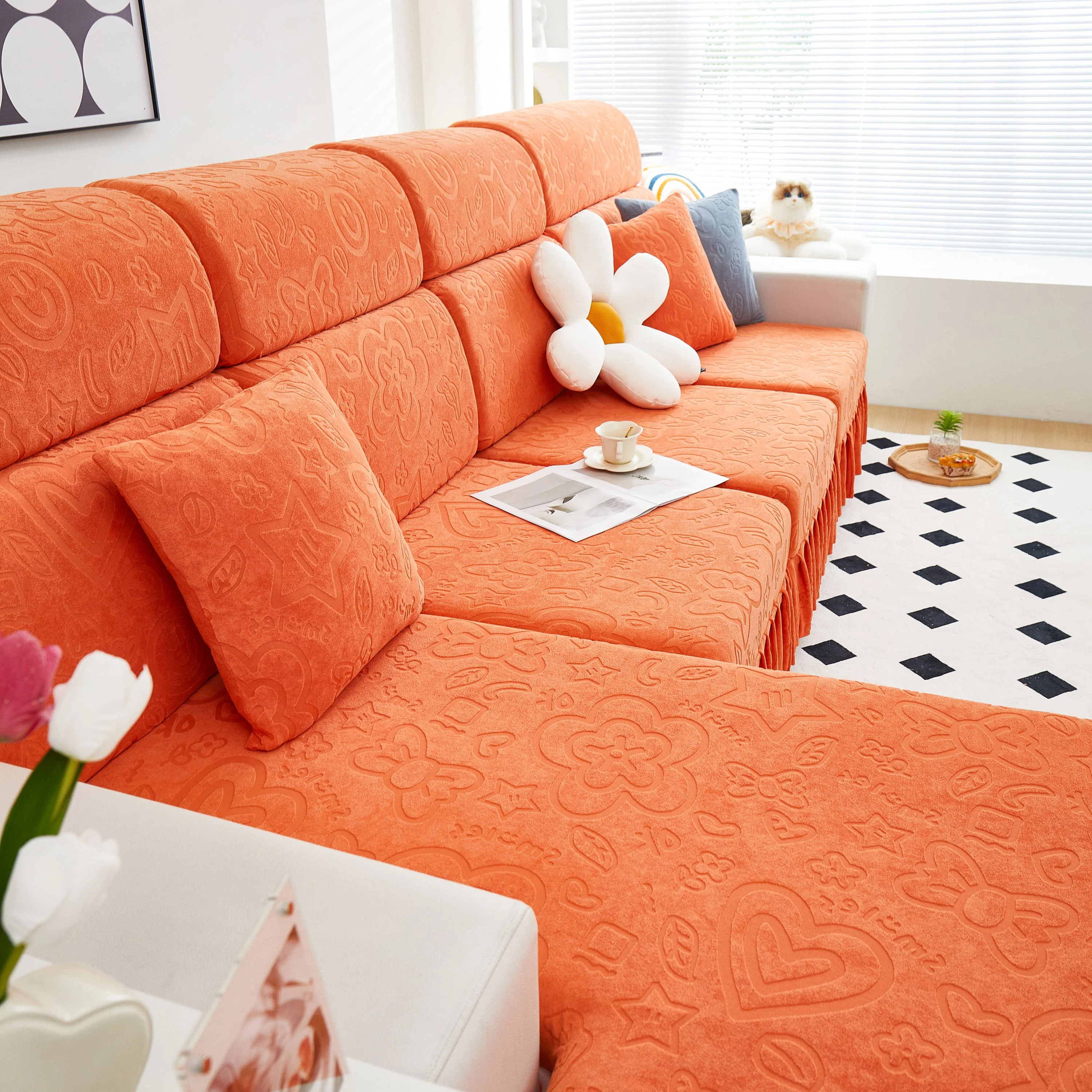 Elastic Skirted Couch Cushion Covers for 1/2/3/4-Seater Sofas, Furniture Protector for Pets, Kids - Image 126