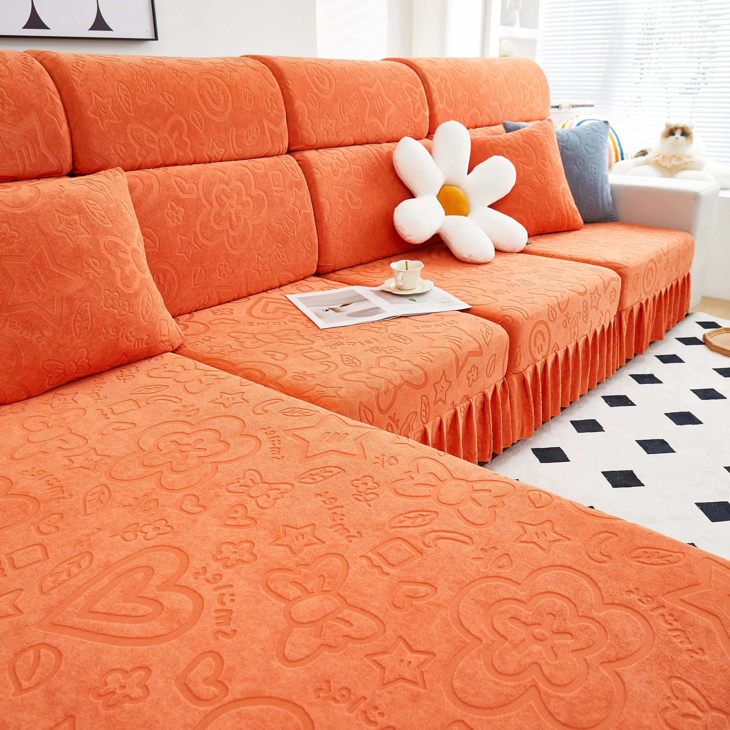 Elastic Skirted Couch Cushion Covers for 1/2/3/4-Seater Sofas, Furniture Protector for Pets, Kids - Image 129