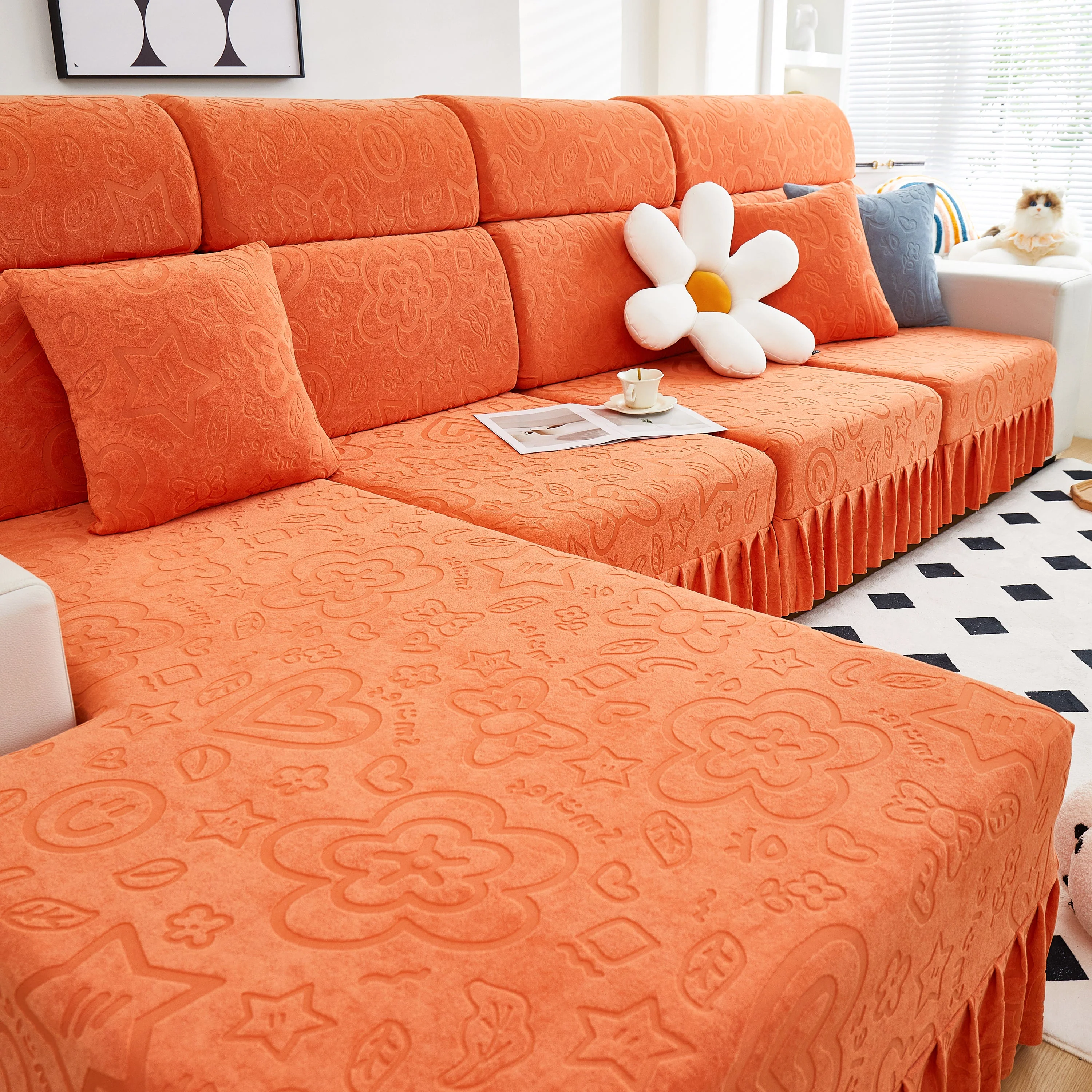 Elastic Skirted Couch Cushion Covers for 1/2/3/4-Seater Sofas, Furniture Protector for Pets, Kids - Image 130