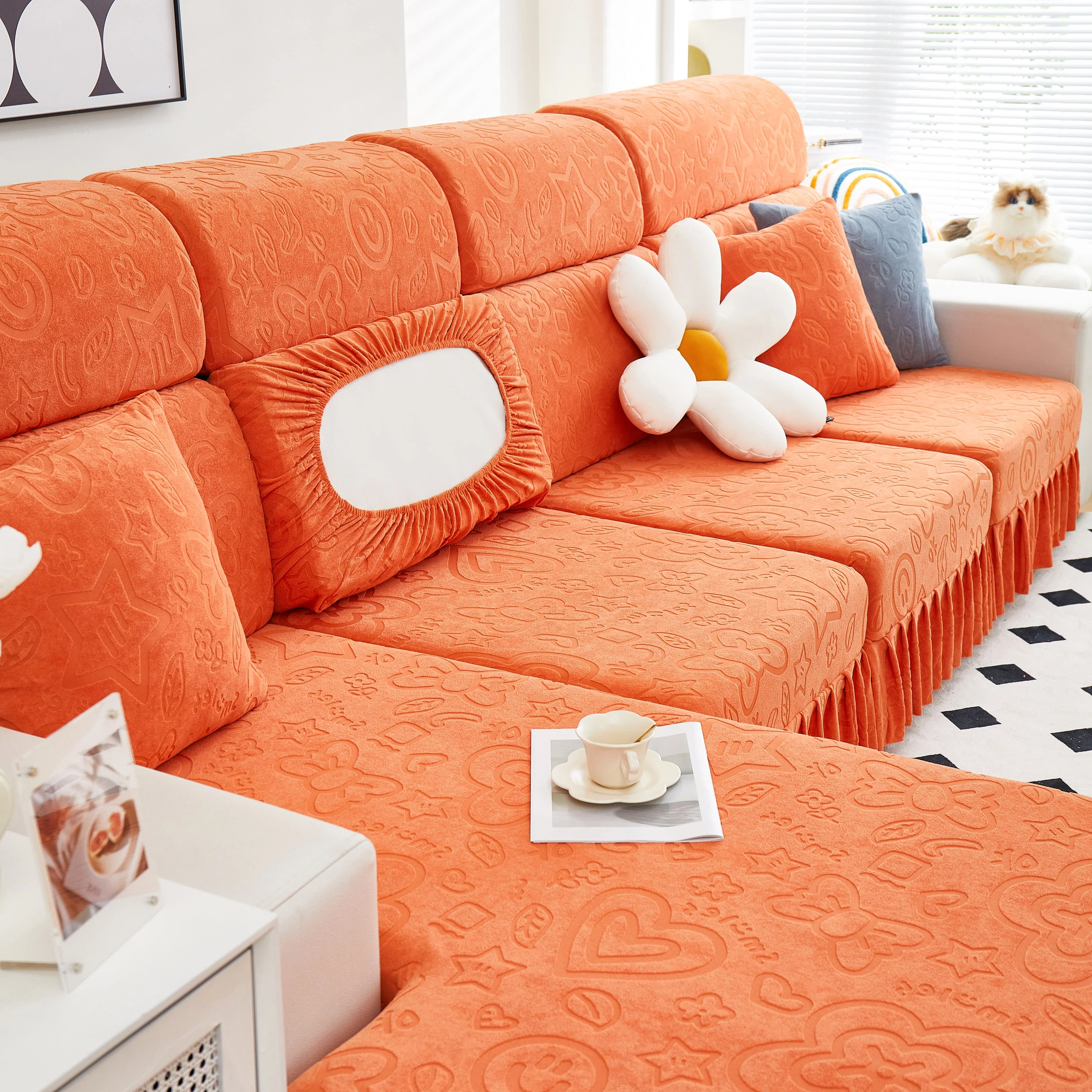 Elastic Skirted Couch Cushion Covers for 1/2/3/4-Seater Sofas, Furniture Protector for Pets, Kids - Image 132