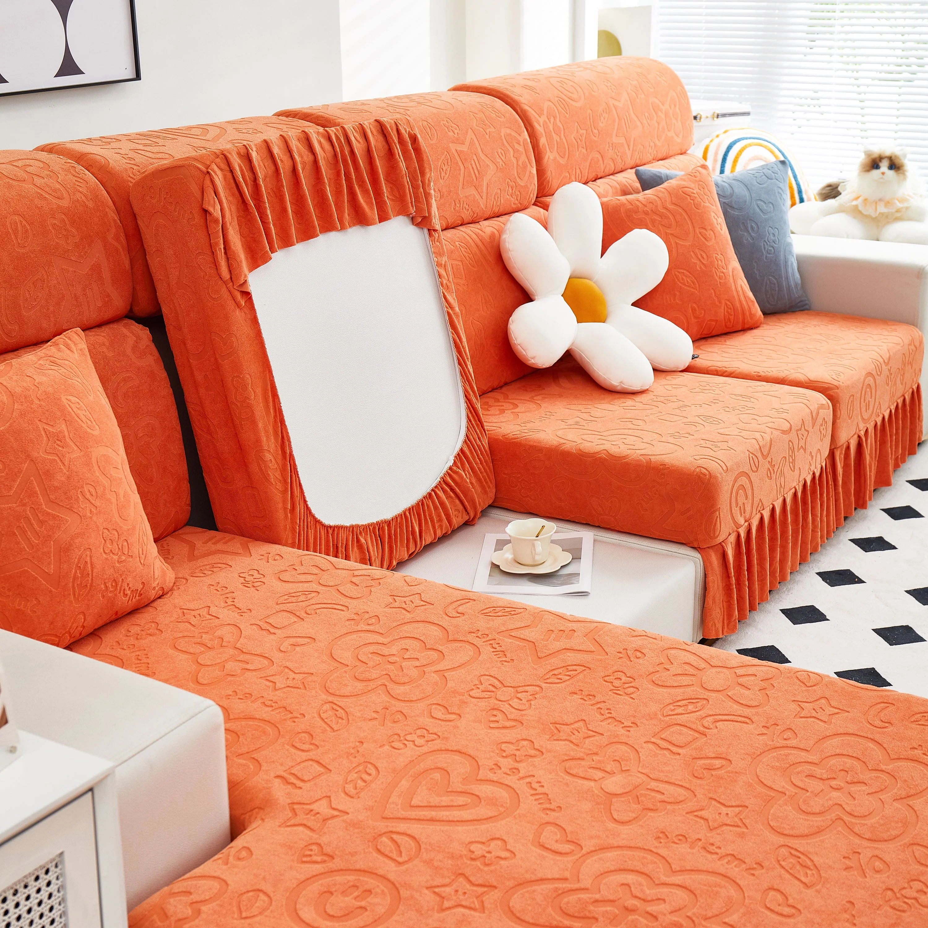 Elastic Skirted Couch Cushion Covers for 1/2/3/4-Seater Sofas, Furniture Protector for Pets, Kids - Image 133