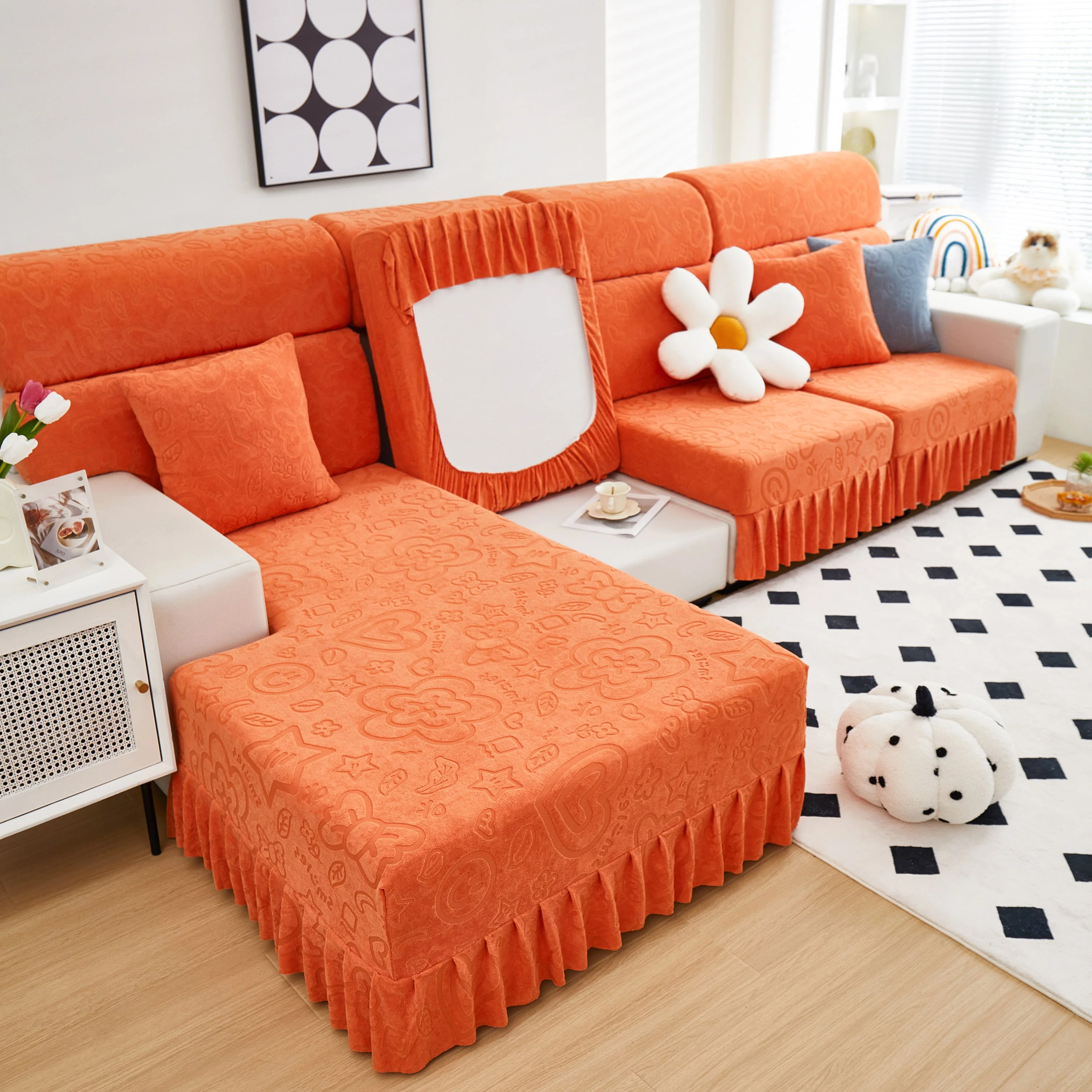 Elastic Skirted Couch Cushion Covers for 1/2/3/4-Seater Sofas, Furniture Protector for Pets, Kids - Image 134
