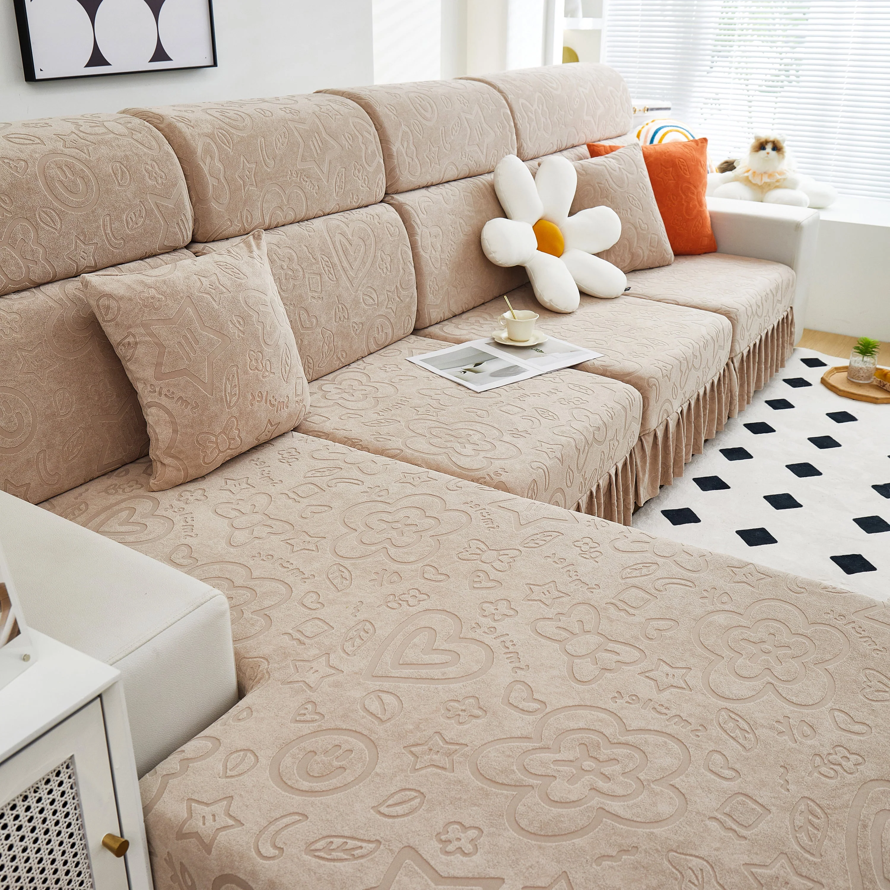 Elastic Skirted Couch Cushion Covers for 1/2/3/4-Seater Sofas, Furniture Protector for Pets, Kids - Image 14