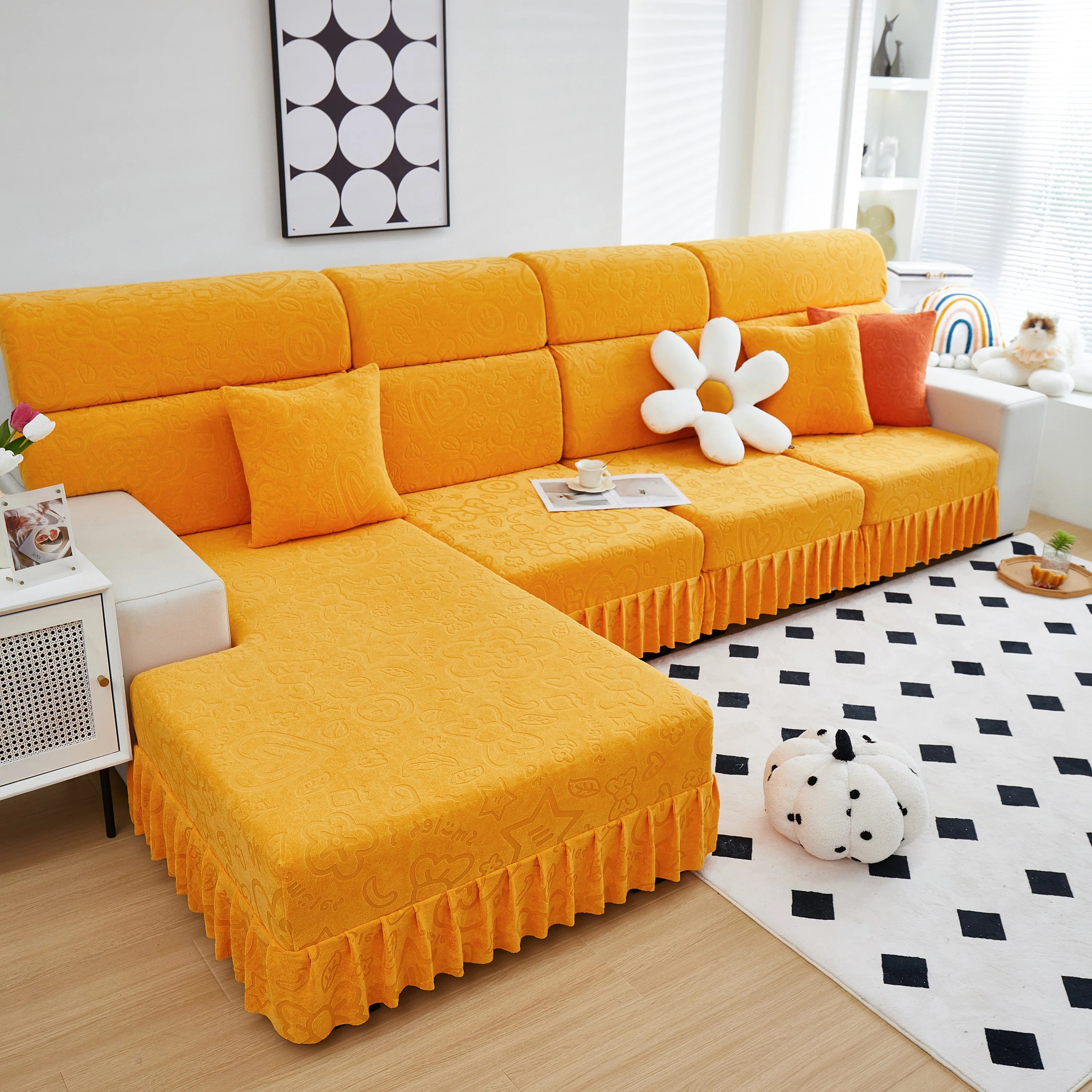 Elastic Skirted Couch Cushion Covers for 1/2/3/4-Seater Sofas, Furniture Protector for Pets, Kids - Image 143